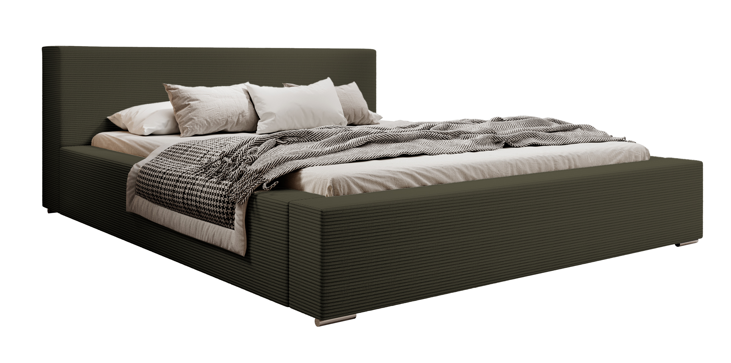 Łóżko tapicerowane 140x200 cm Pancetto z pojemnikiem oliwkowy sztruks - zdjęcie 1