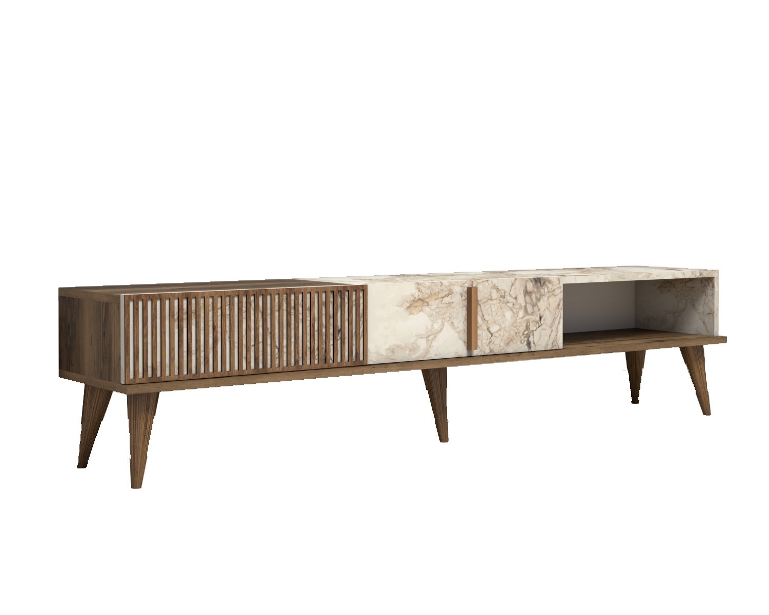 Szafka RTV Mileina 180 cm orzech-biały marmur - zdjęcie 1