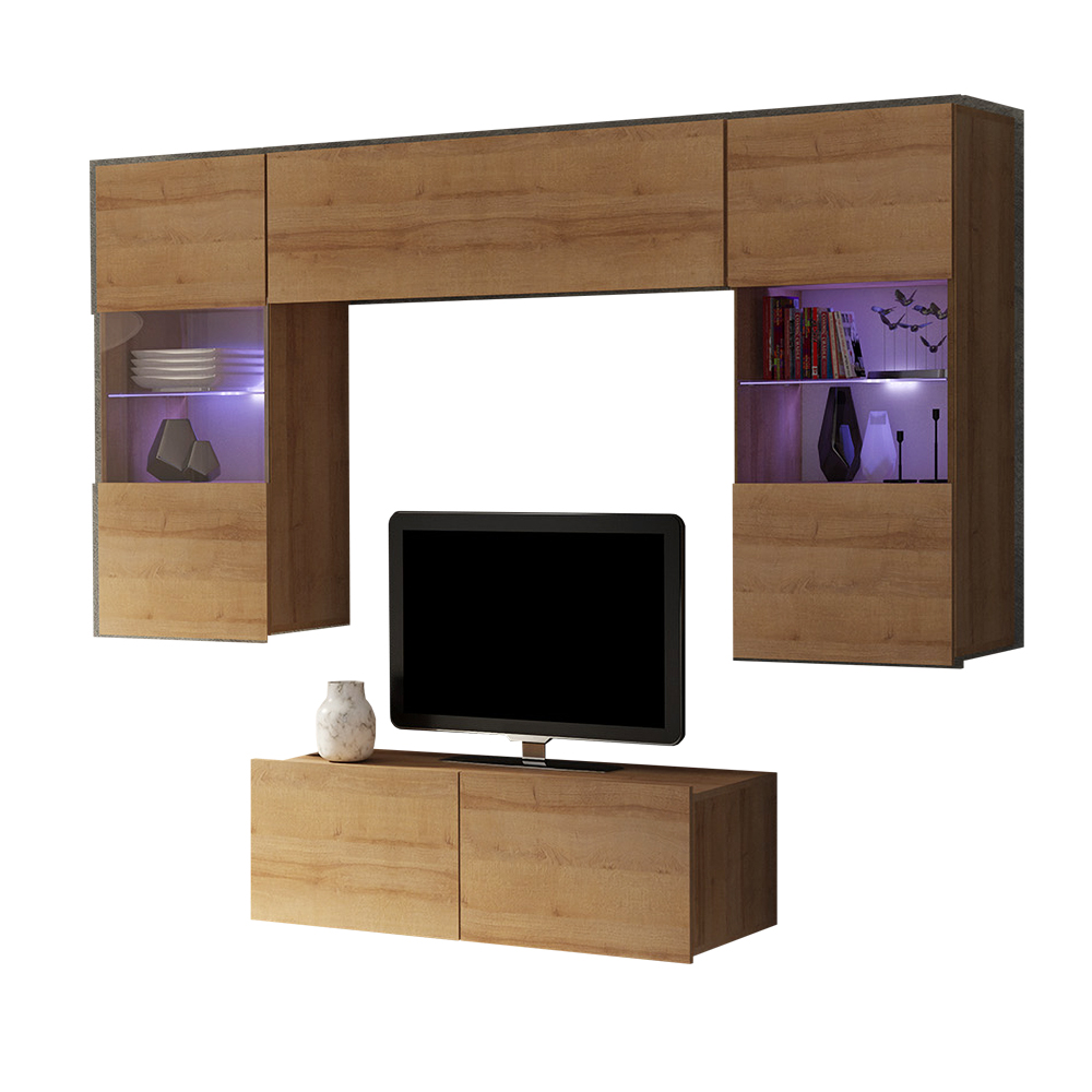 Meblościanka Kirdon z szafką RTV o szerokości 100 cm Dąb złoty  - zdjęcie 8