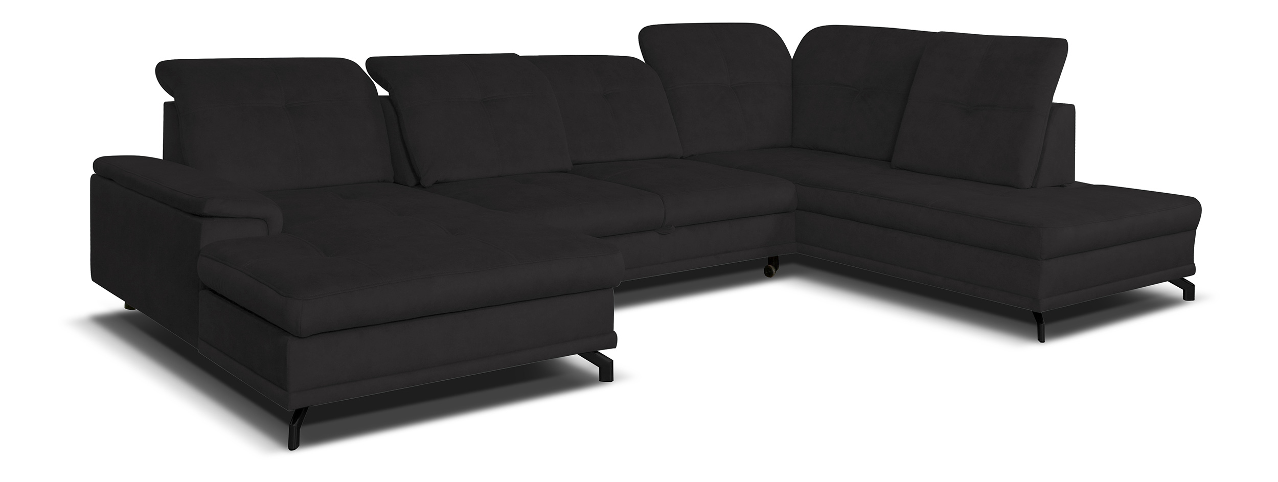 Narożnik z funkcją spania Berberati U-kształtny czarny nogi czarne velvet hydrofobowy z pojemnikiem lewostronny - zdjęcie 1