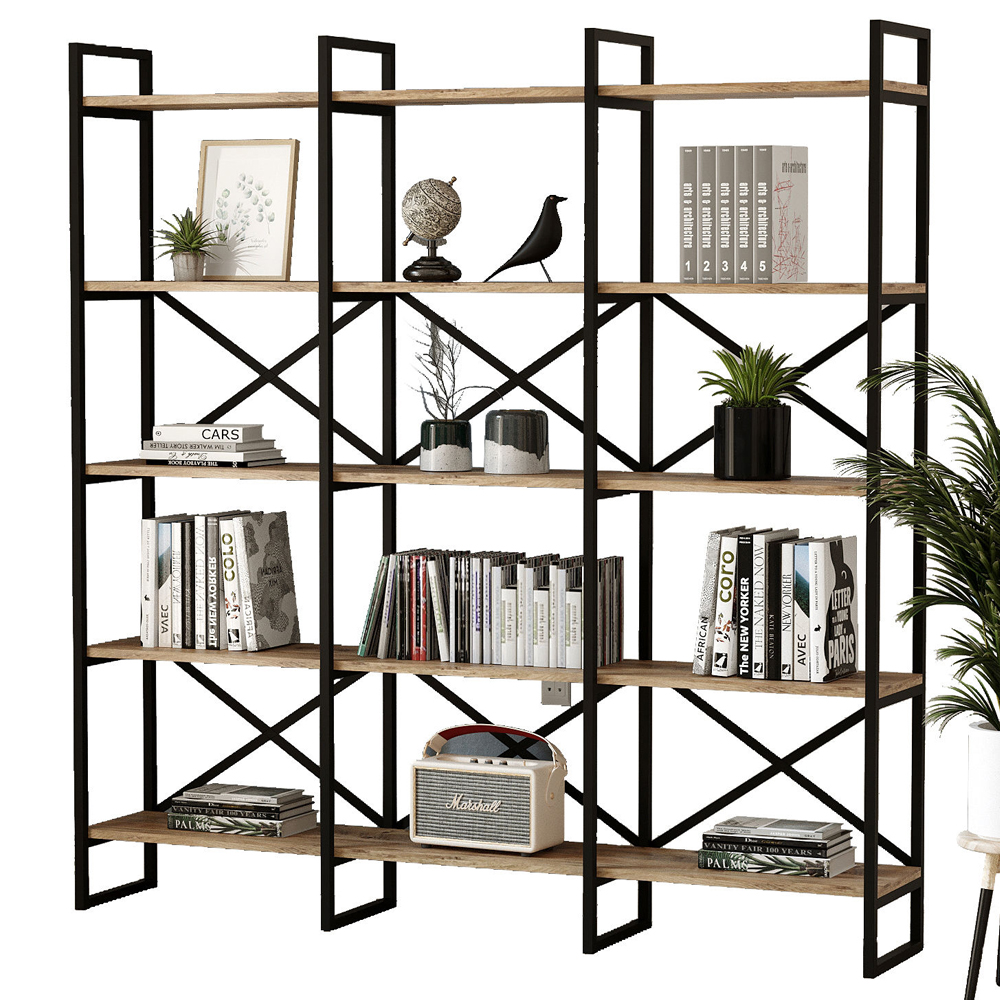 Regał na książki Vigge potrójny pięciopoziomowy sosna atlantycka - zdjęcie 1