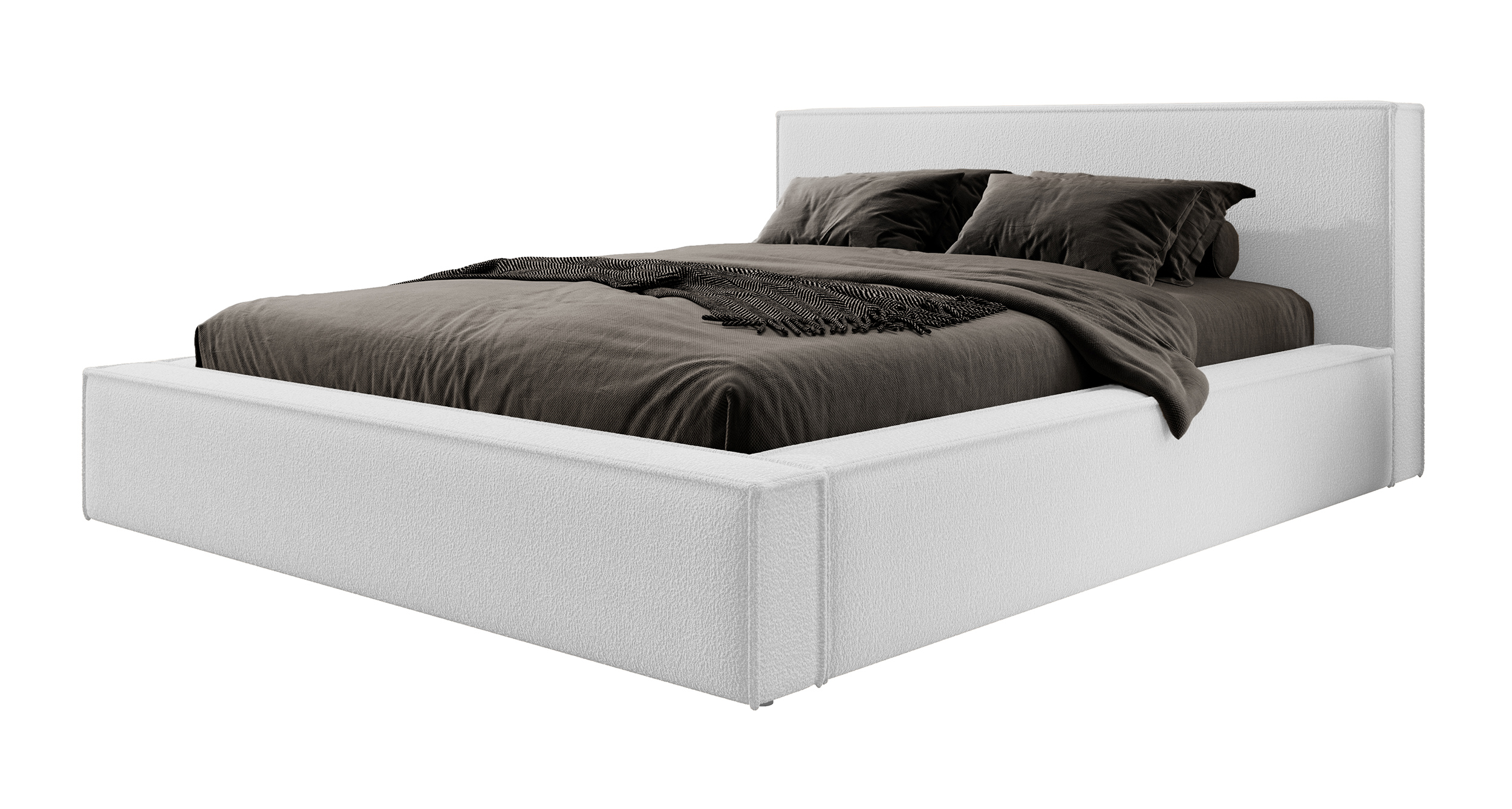 Łóżko tapicerowane 160x200 cm Bocalio z pojemnikiem stelaż metalowy jasnoszare boucle - zdjęcie 1