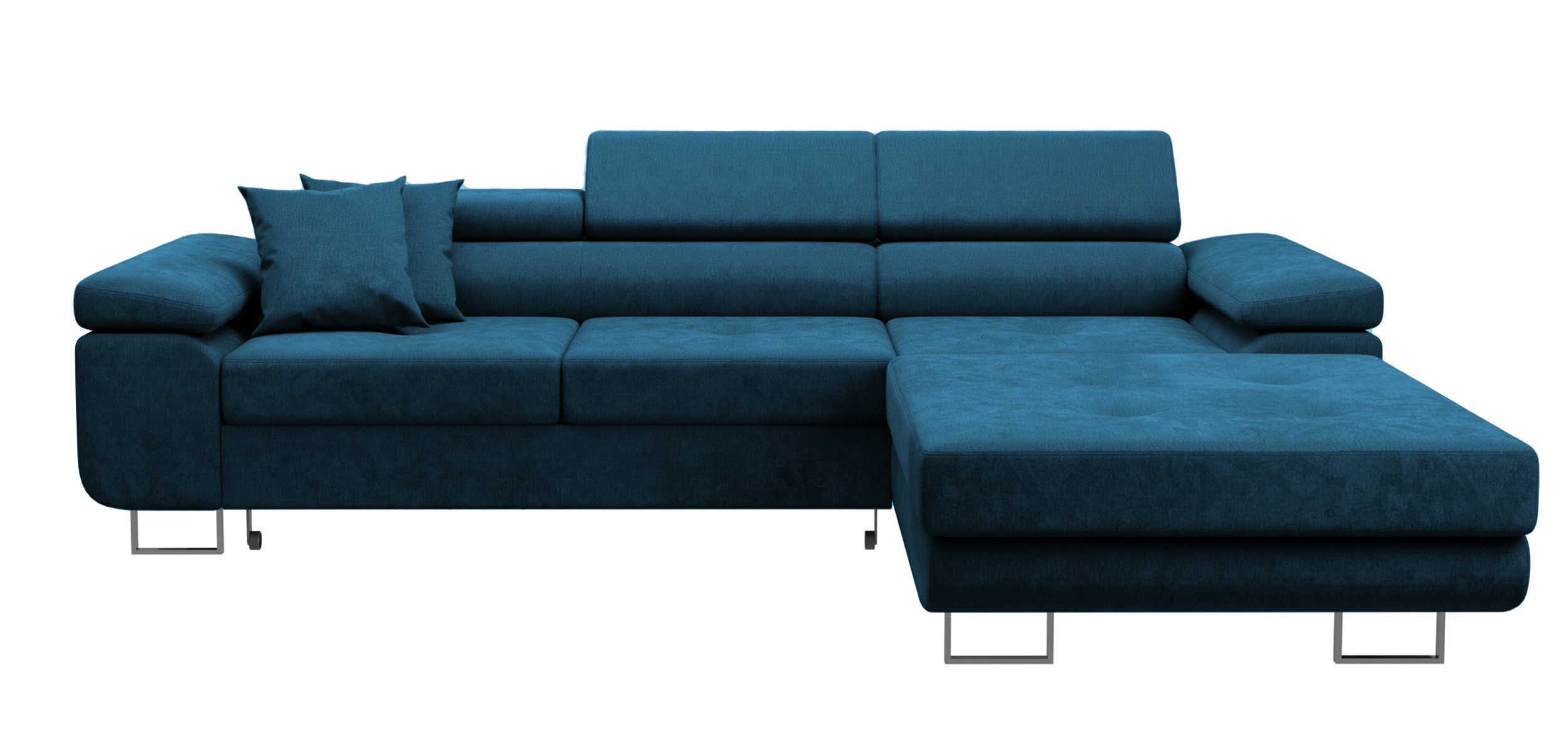 Narożnik z funkcją spania Ganta L-kształtny z pojemnikiem granatowy welur hydrofobowy prawostronny - zdjęcie 1