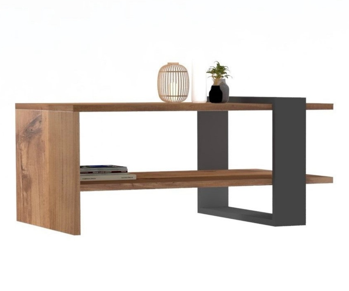 Ława nowoczesna Guillnes 80x50 cm antracyt - orzech - zdjęcie 1