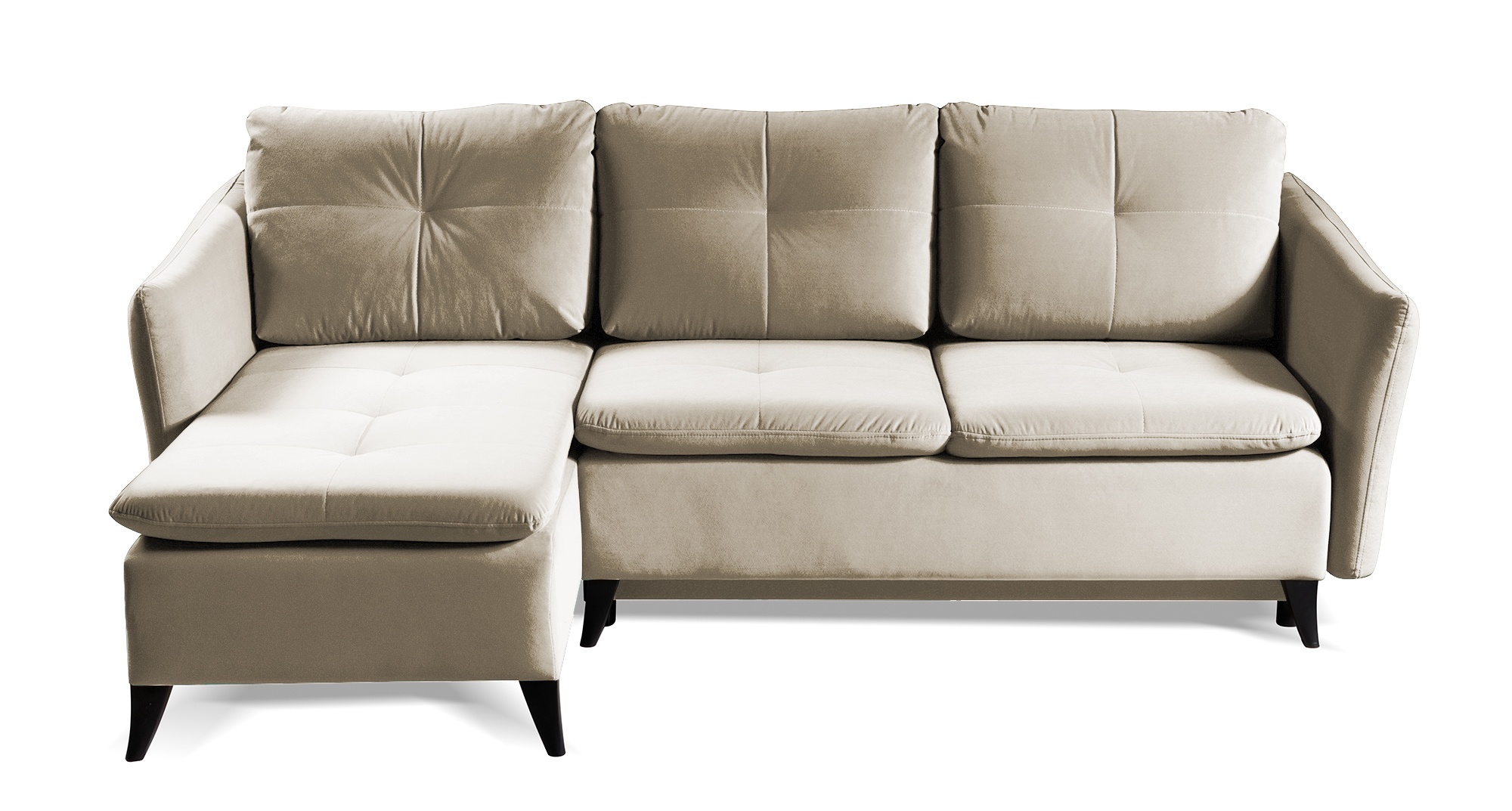 Narożnik z funkcją spania Sendelle L-kształtny z pojemnikiem szarobeżowy welur hydrofobowy lewostronny