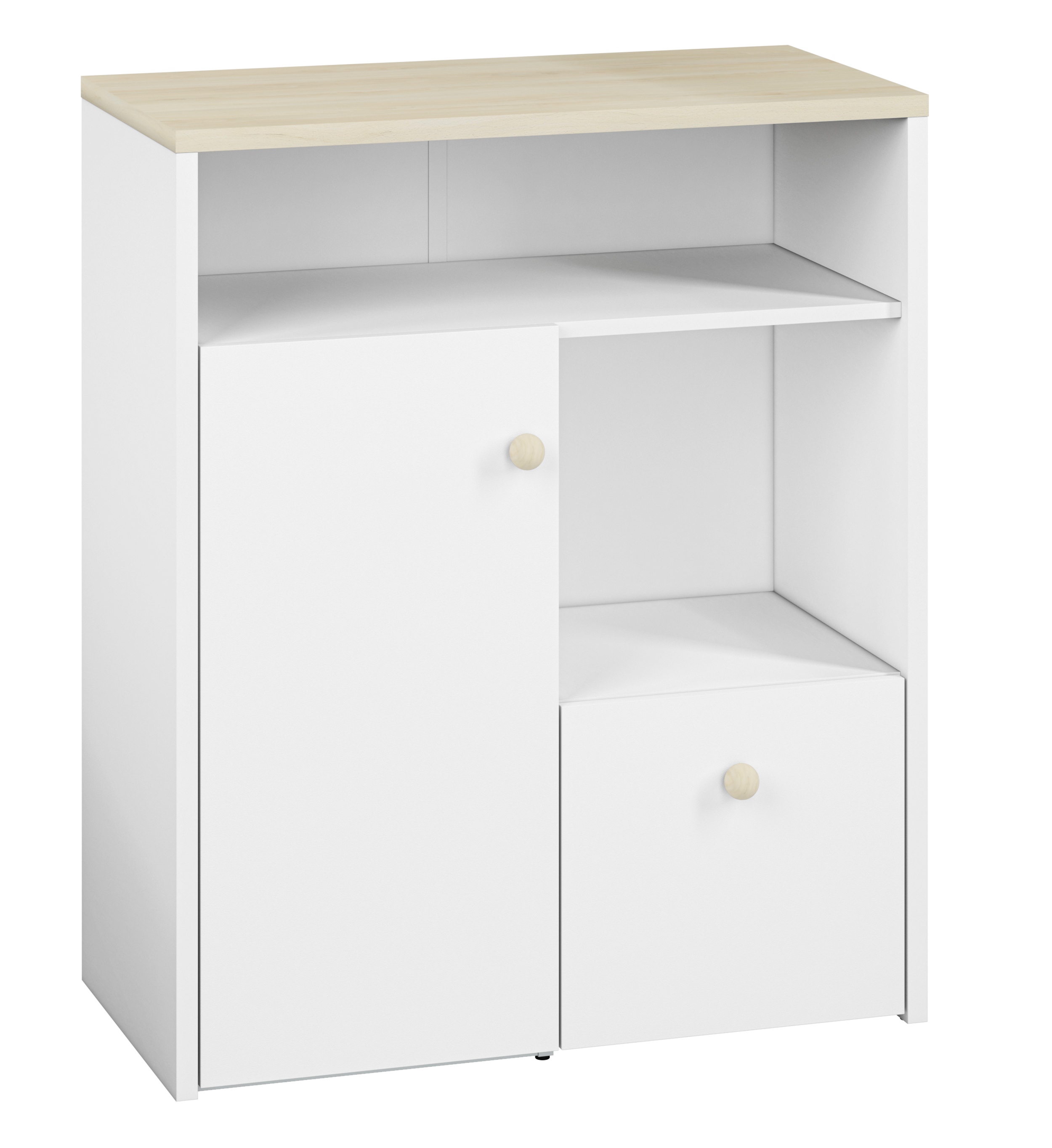 Komoda jednodrzwiowa Rettio 80 cm z półkami biała/buk Fjord - zdjęcie 1
