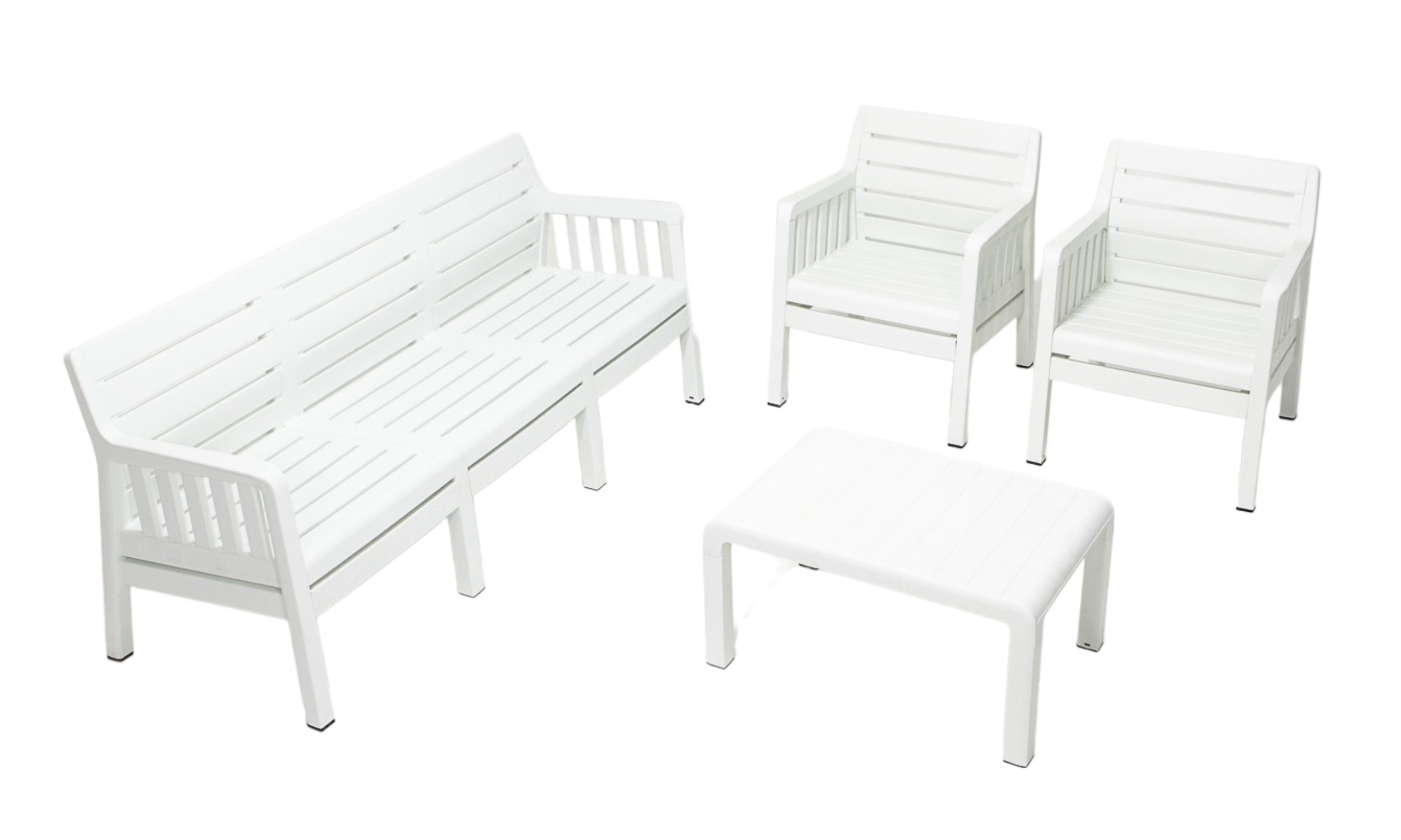 Zestaw ogrodowy pięcioosobowy Scrally ze stolikiem z tworzywa sztucznego biały - zdjęcie 1