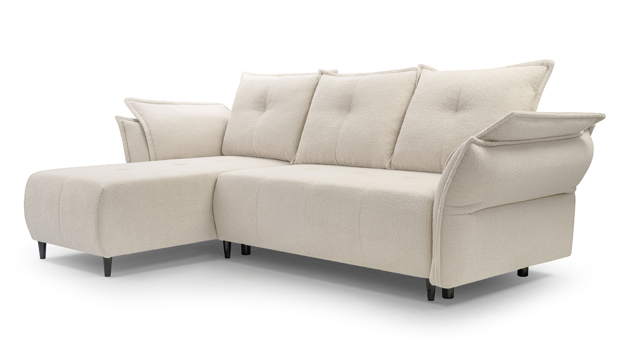 Narożnik z funkcją spania Caballo L-kształtny w tkaninie boucle kremowy lewostronny - zdjęcie 1