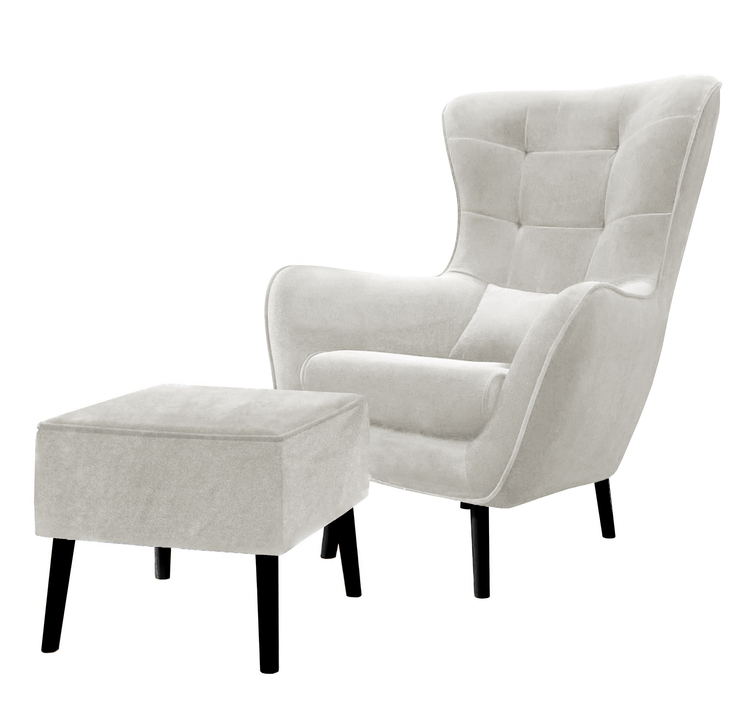 Fotel wypoczynkowy uszak z podnóżkiem Vence beżowy velvet łatwoczyszczący