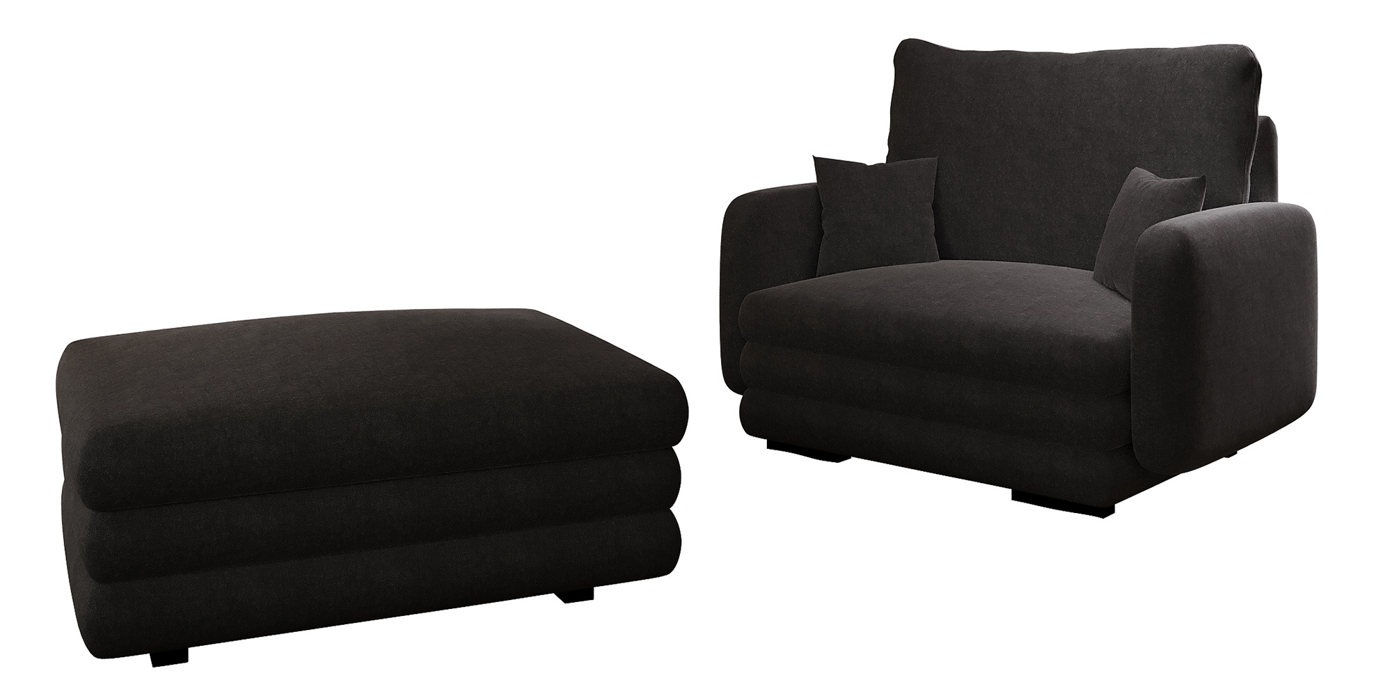 Fotel kubełkowy z podnóżkiem Lincino czarny w tkaninie łatwoczyszczącej - zdjęcie 1