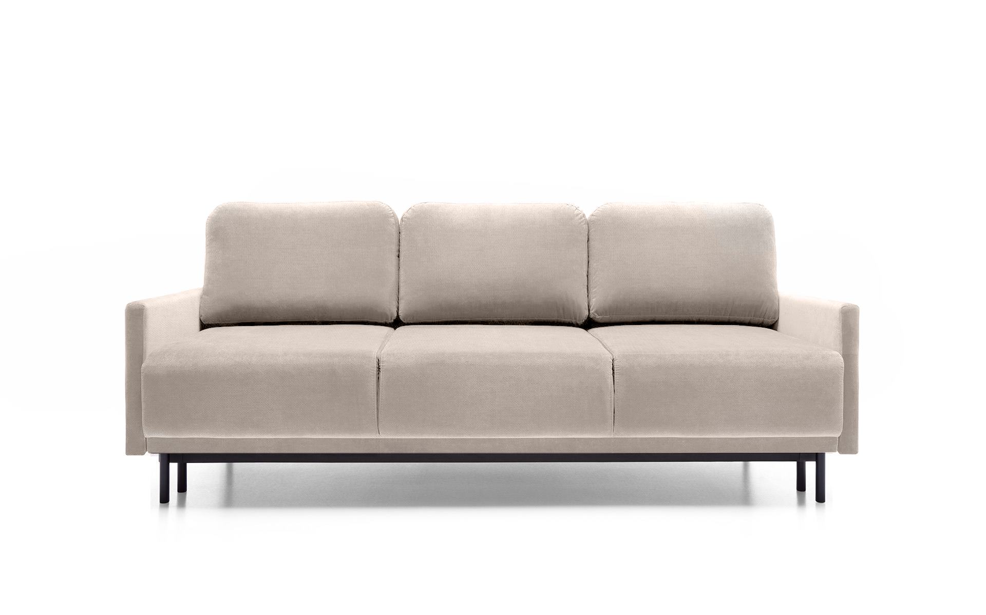 Kanapa rozkładana trzyosobowa Hamiel z pojemnikiem beżowa w tkaninie hydrofobowej - zdjęcie 1