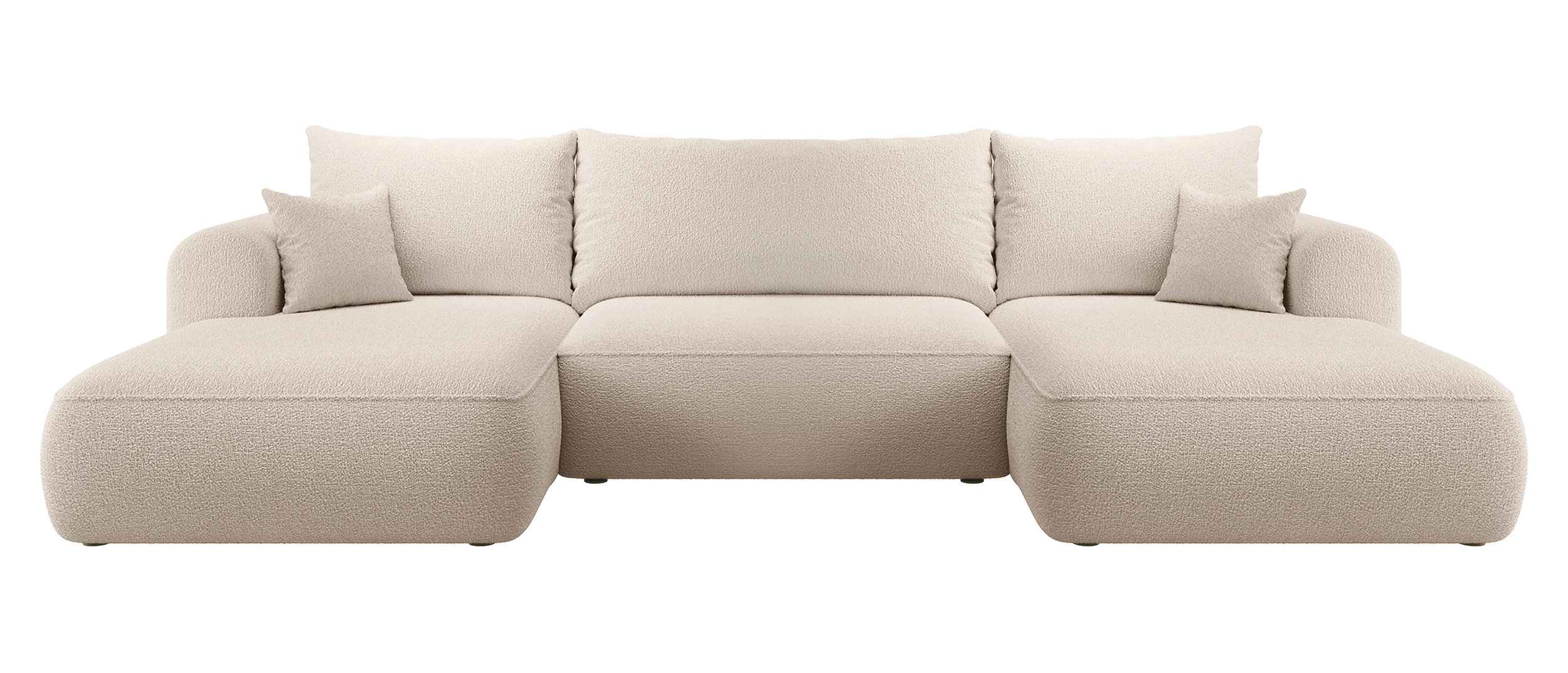 Narożnik z funkcją spania Ovo U-kształtny z pojemnikiem beżowy boucle uniwersalny - zdjęcie 1