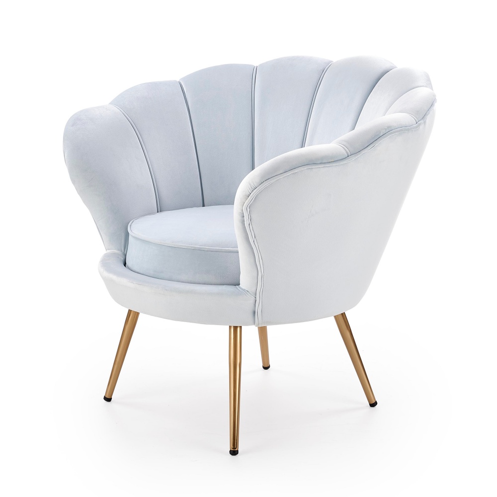 Fotel Giwano jasnoniebieski na złotej podstawie