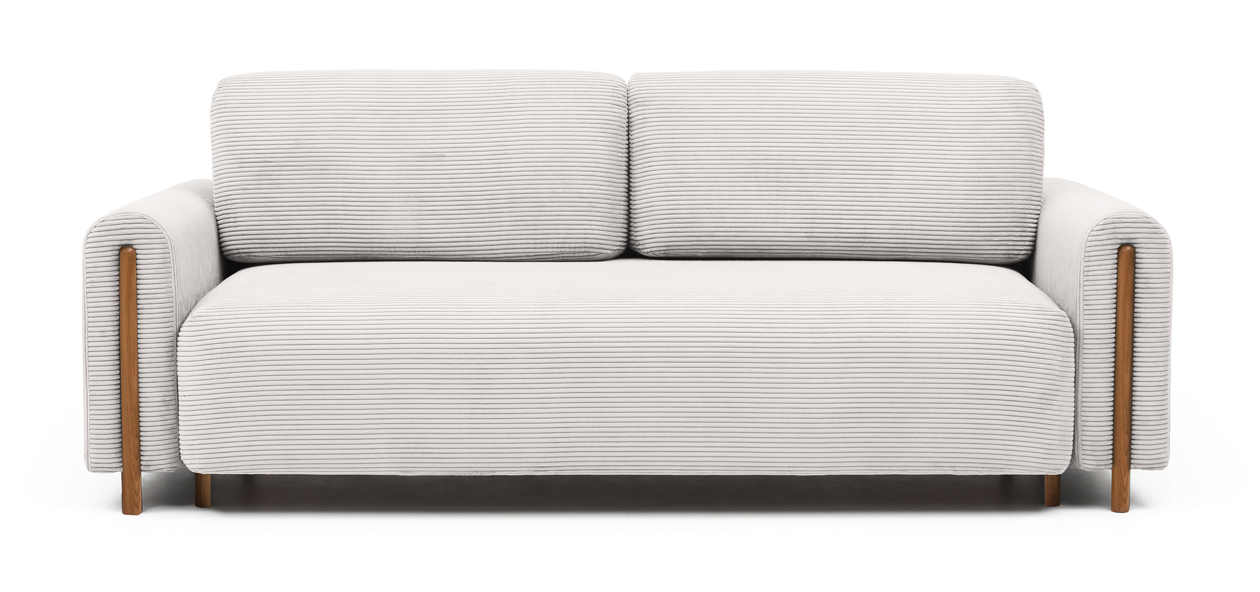 Kanapa rozkładana trzyosobowa Cavalese z pojemnikiem na dębowych nóżkach kremowa sztruks - zdjęcie 1