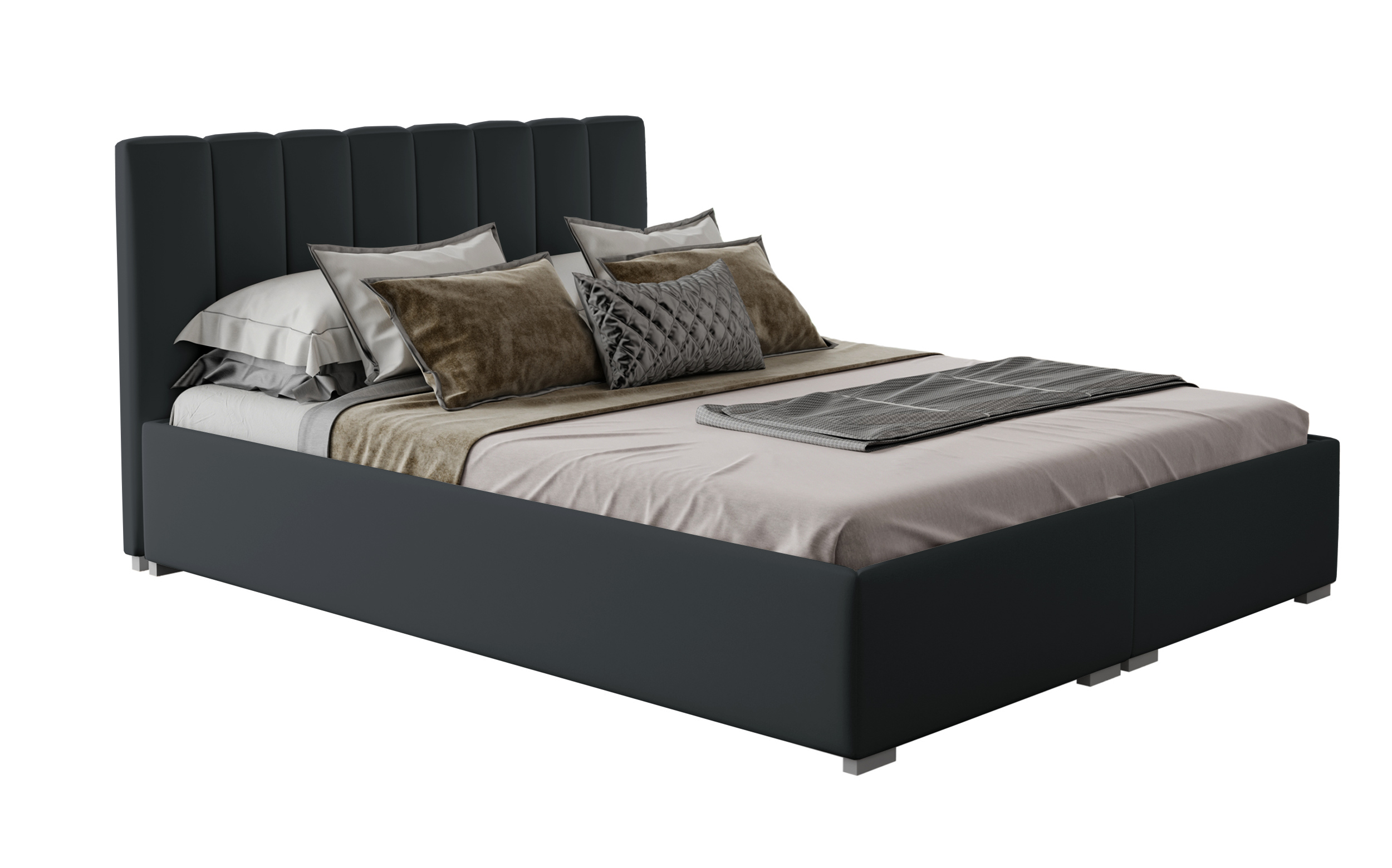 Łóżko tapicerowane 160x200 cm Romkino z pojemnikami grafitowe welur hydrofobowy - zdjęcie 1