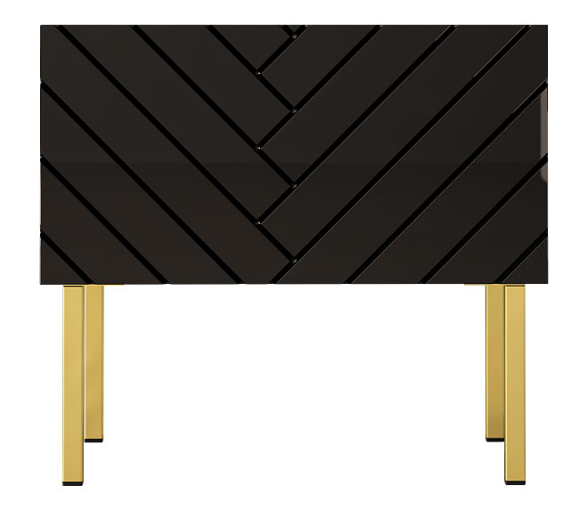 Szafka nocna Qudula 50x37 cm czarny mat / czarny połysk ze złotymi nogami jodełka - zdjęcie 1