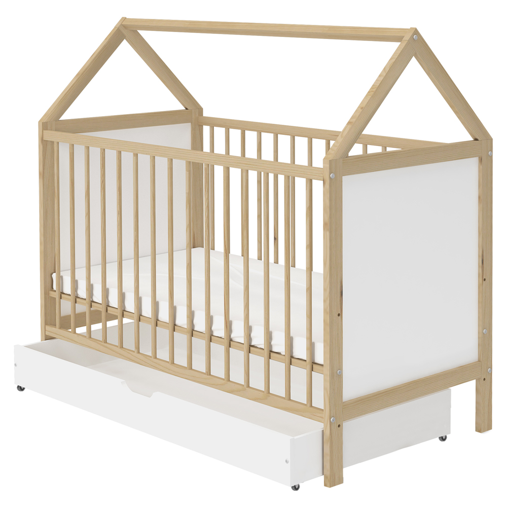 Łóżeczko dziecięce Annek drewniane z szufladą i materacem 60x120 cm - zdjęcie 1