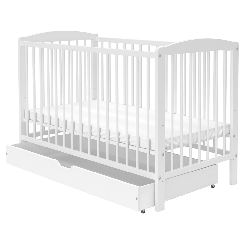 Łóżeczko dziecięce Adiem drewniane z szufladą i materacem 60x120 cm białe - zdjęcie 1