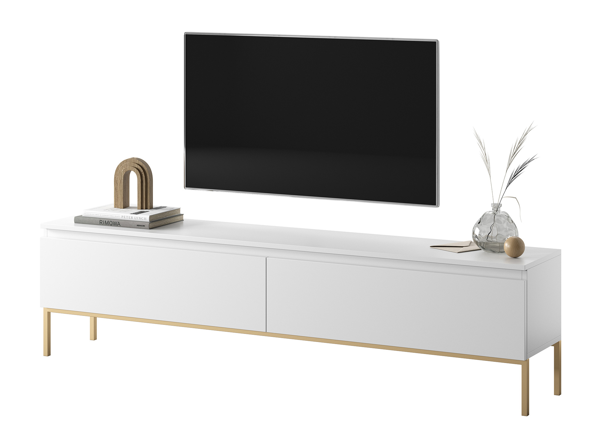 Szafka RTV Bemmi 175 cm biała ze złotymi nogami - zdjęcie 1