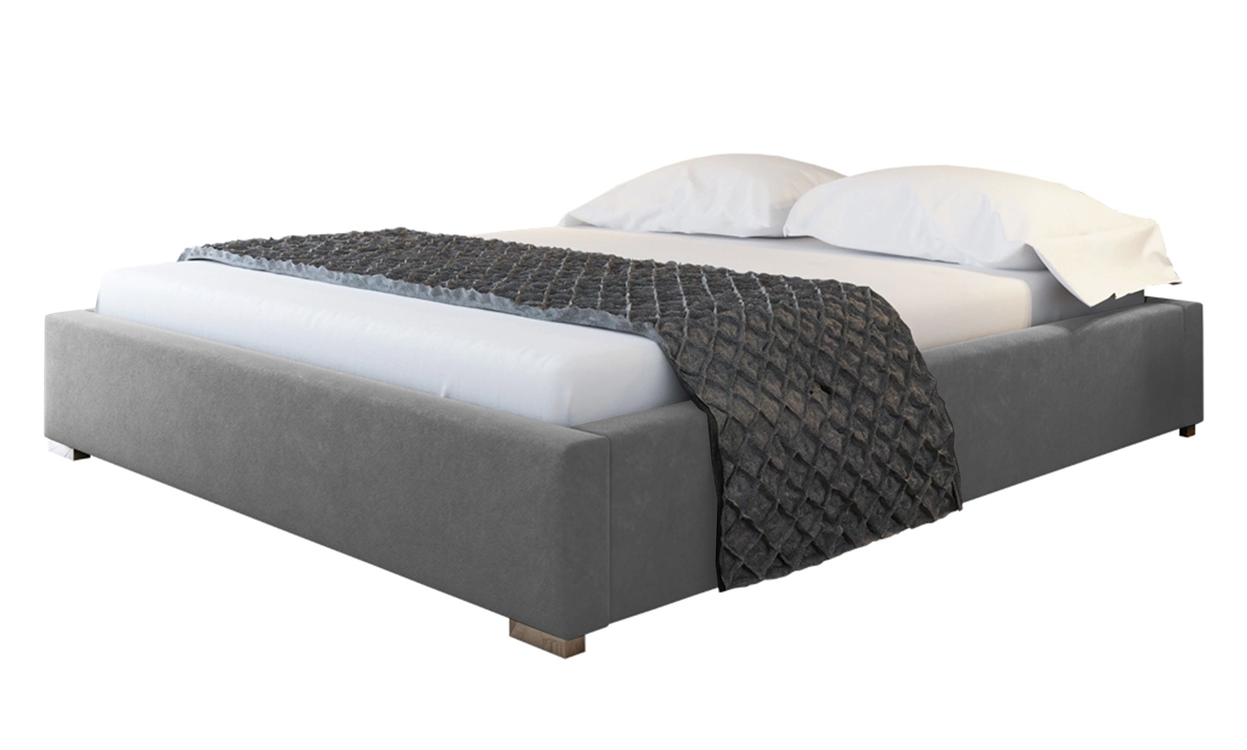 Łóżko tapicerowane Plene 160x200 ze stelażem metalowym i pojemnikiem szare hydrofobowe - zdjęcie 1
