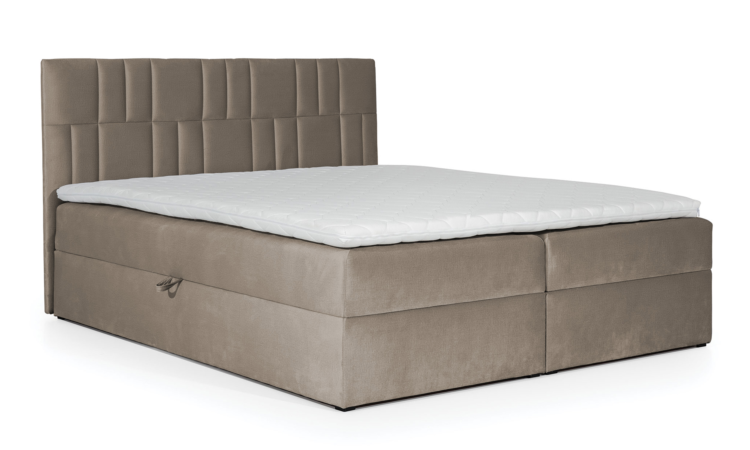 Łóżko kontynentalne Dalwik 120x200 z dwoma pojemnikami, materacem i topperem jasnobrązowe hydrofobowe