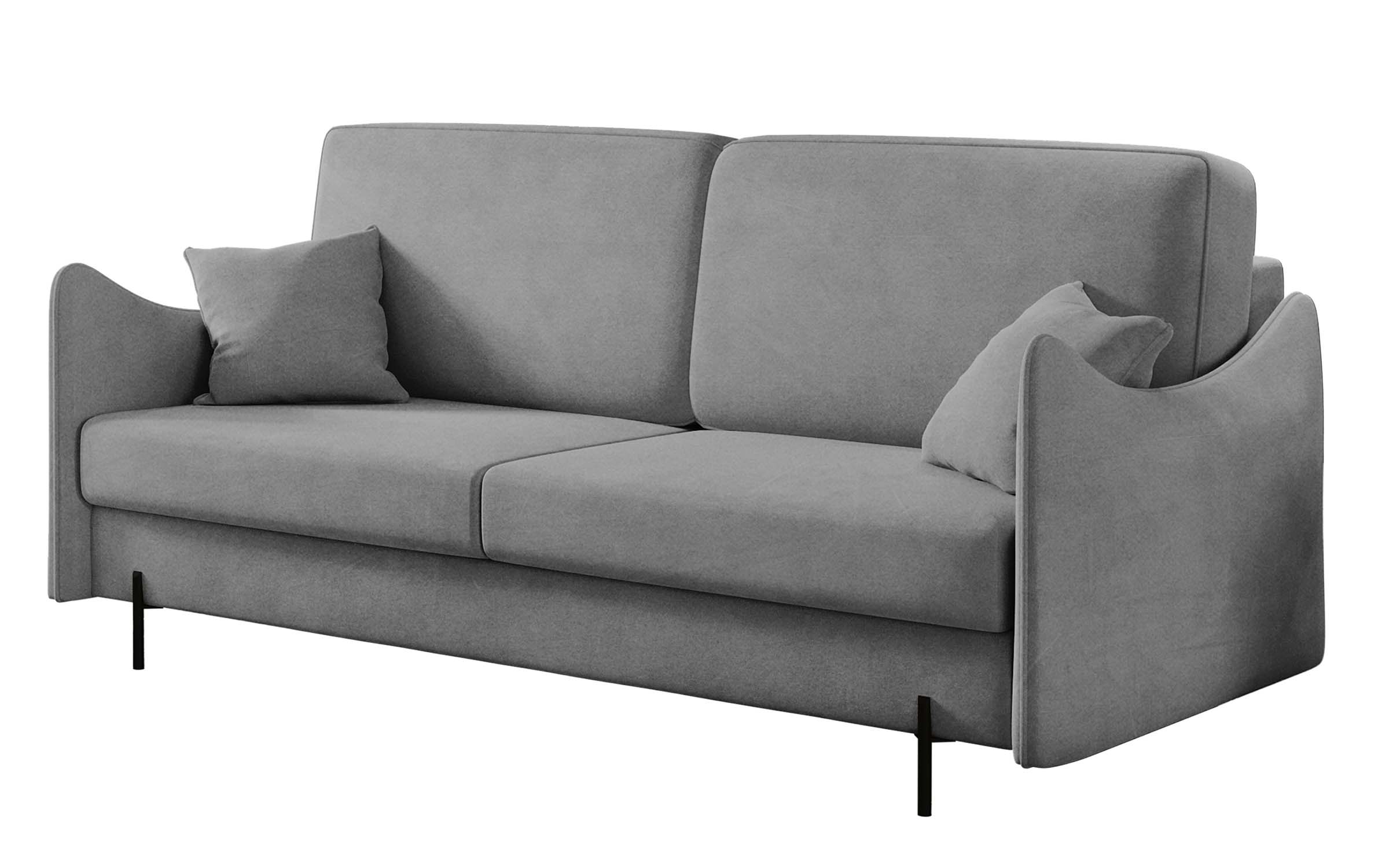 Kanapa rozkładana trzyosobowa Wavia z pojemnikiem szara velvet hydrofobowy - zdjęcie 1