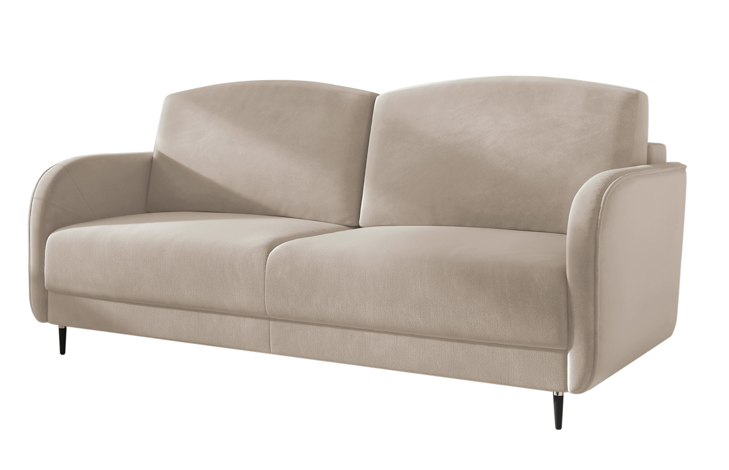 Kanapa rozkładana trzyosobowa Dolmino z pojemnikiem jasnobeżowa welur łatwoczyszczący hydrofobowy - zdjęcie 1