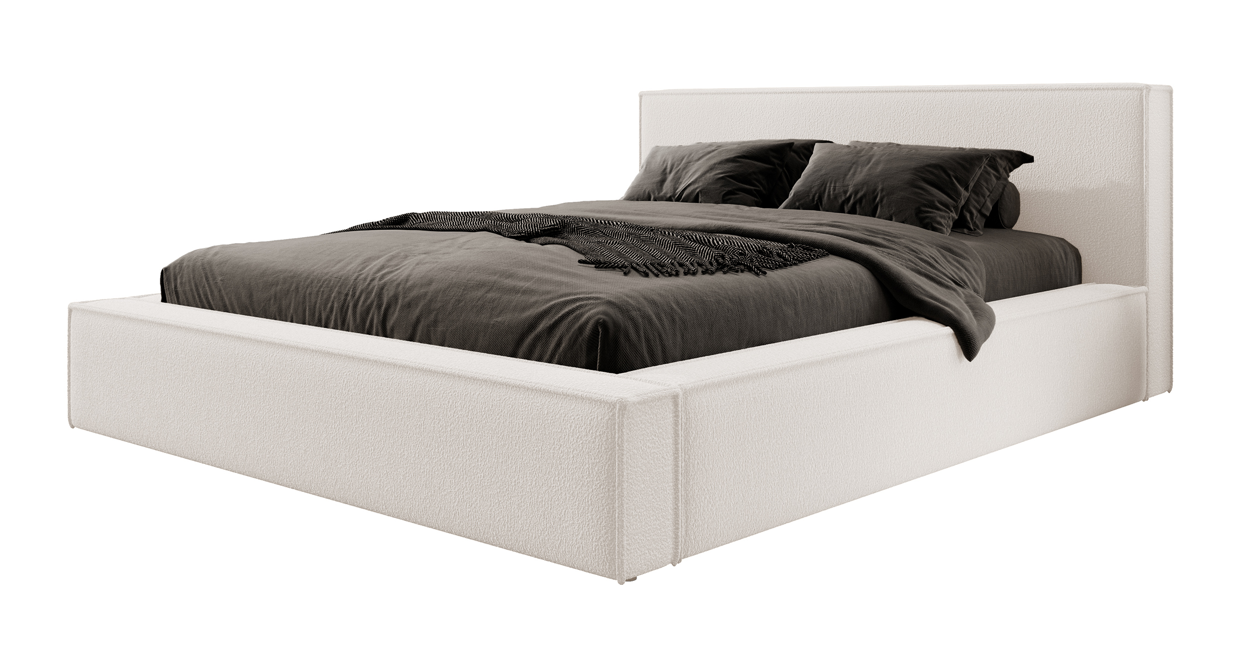 Łóżko tapicerowane 180x200 cm Bocalio z pojemnikiem stelaż metalowy kremowe boucle - zdjęcie 1