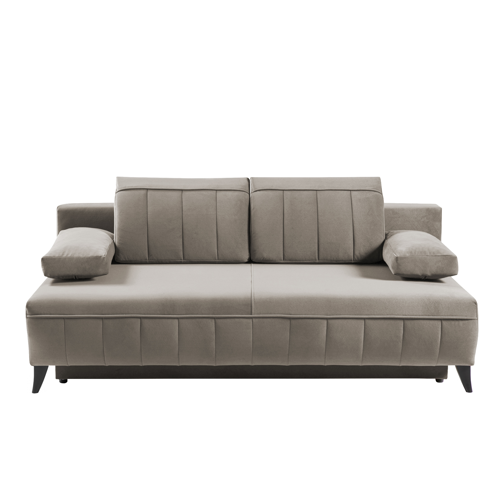 Kanapa rozkładana dwuosobowa Bisenti 200 cm z pojemnikiem szarobeżowa welur hydrofobowy - zdjęcie 1