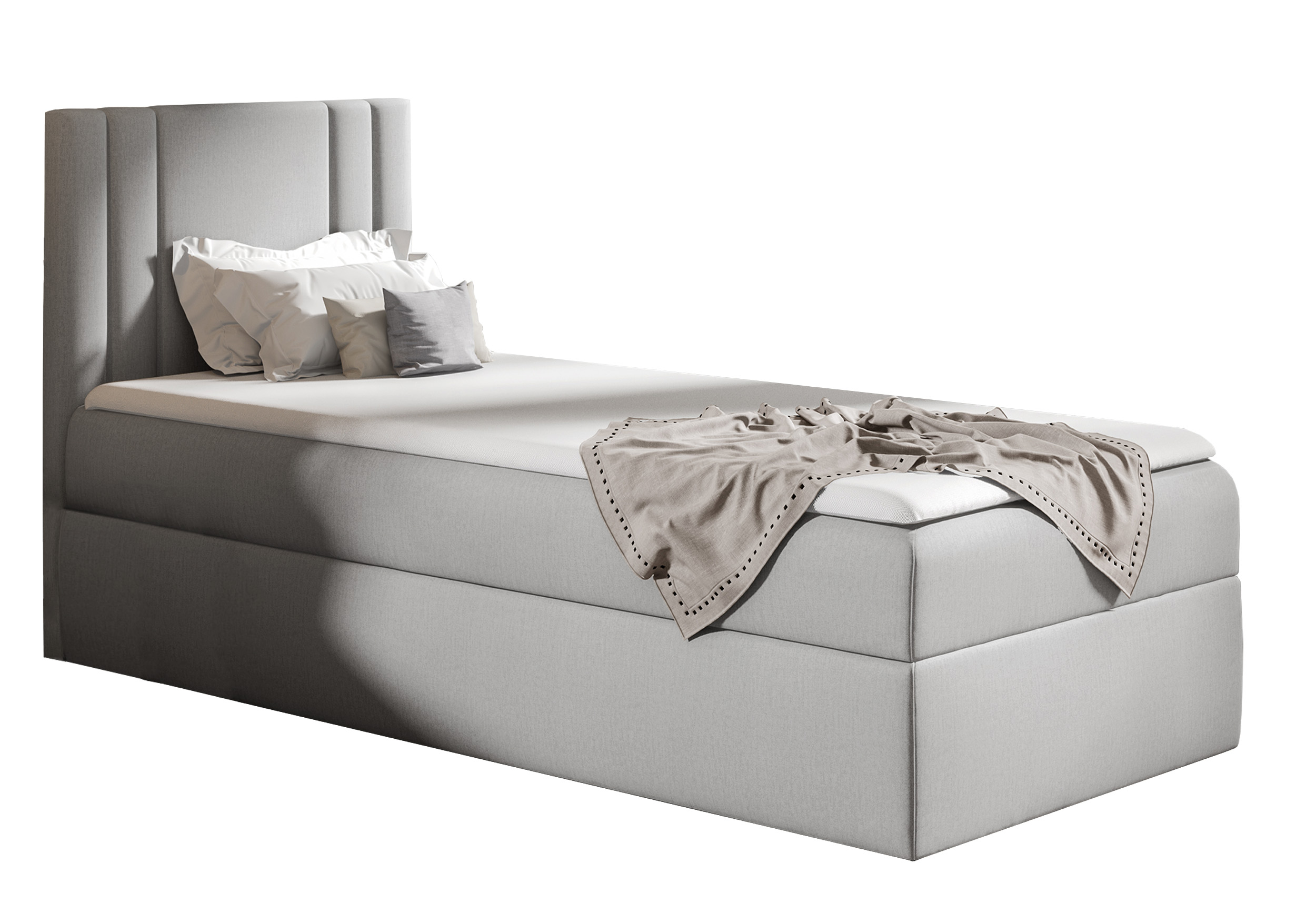 Łóżko kontynentalne jednosobowe Dulmo Mini 80x200 cm z pojemnikiem i topperem szare hydrofobowe lewostronne - zdjęcie 1