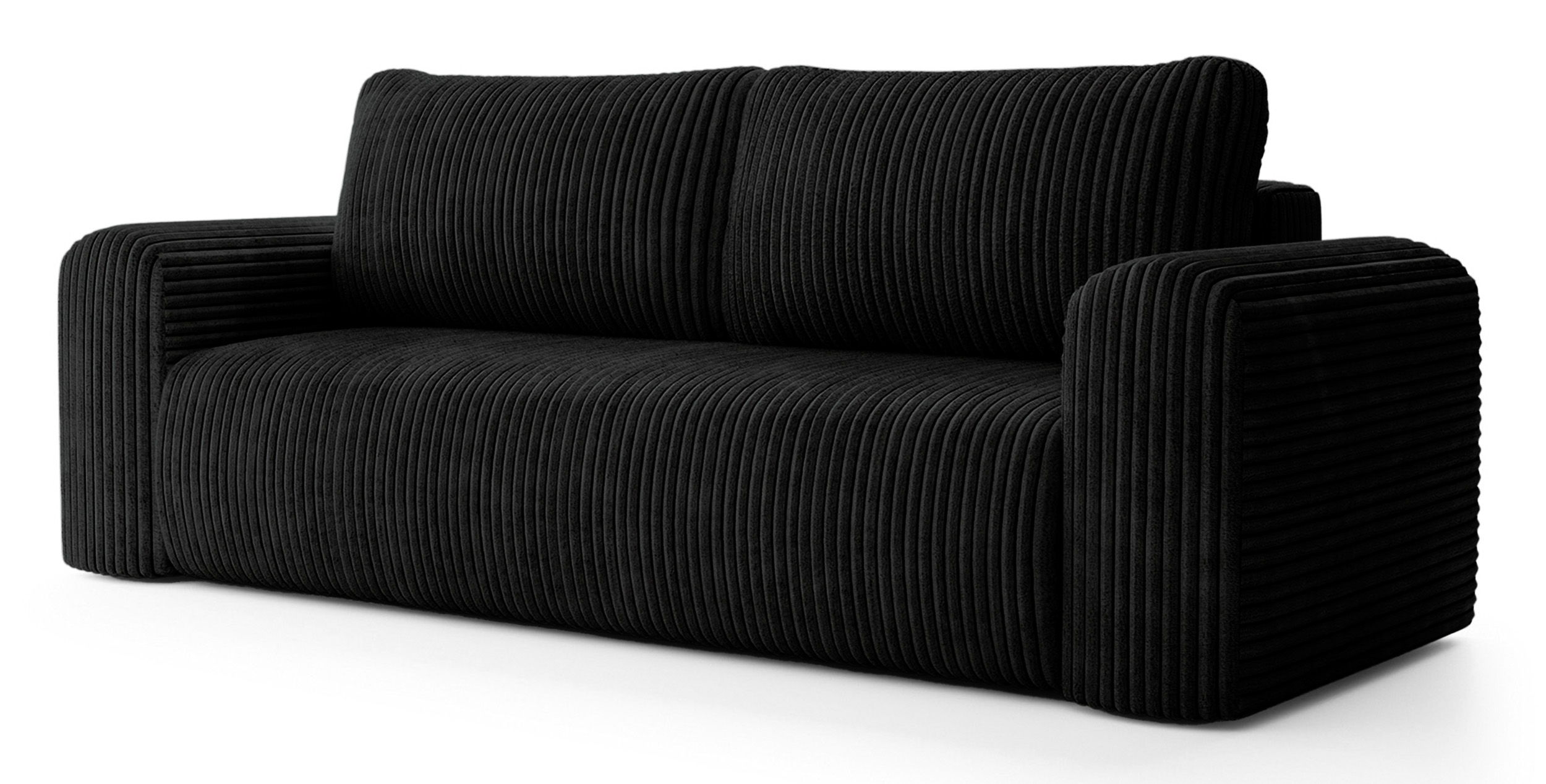 Kanapa rozkładana trzyosobowa Lelu z pojemnikiem czarna gruby sztruks - zdjęcie 1