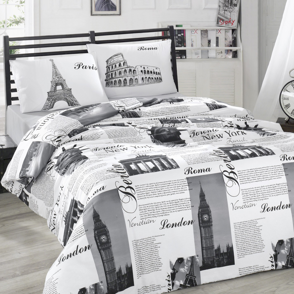 Komplet pościeli z poszewkami na poduszki Cosecit 200x220 cm szara w miasta - zdjęcie 1