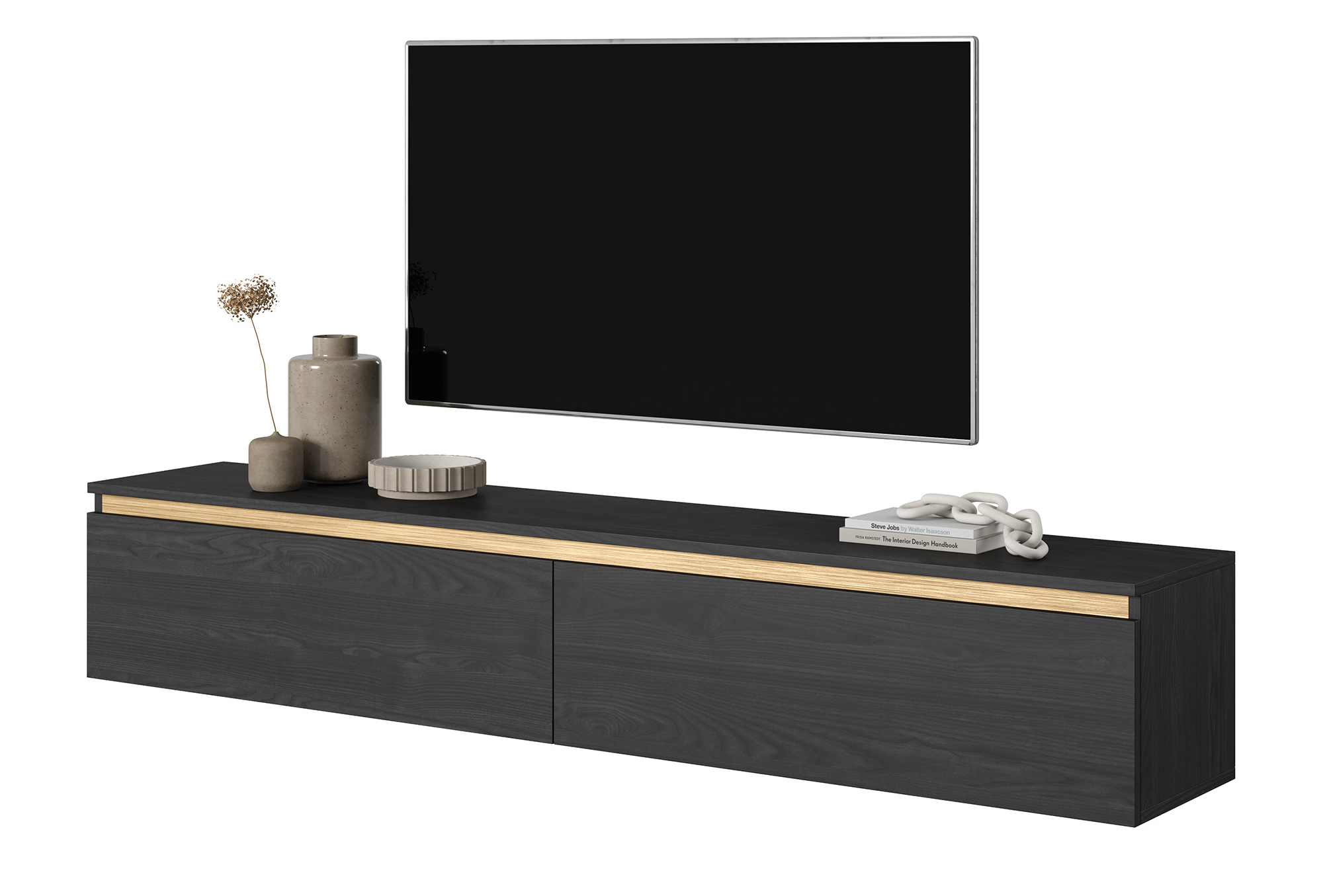 Szafka RTV Seney 175 cm  Czarny jesion ze złotą wstawką - zdjęcie 1