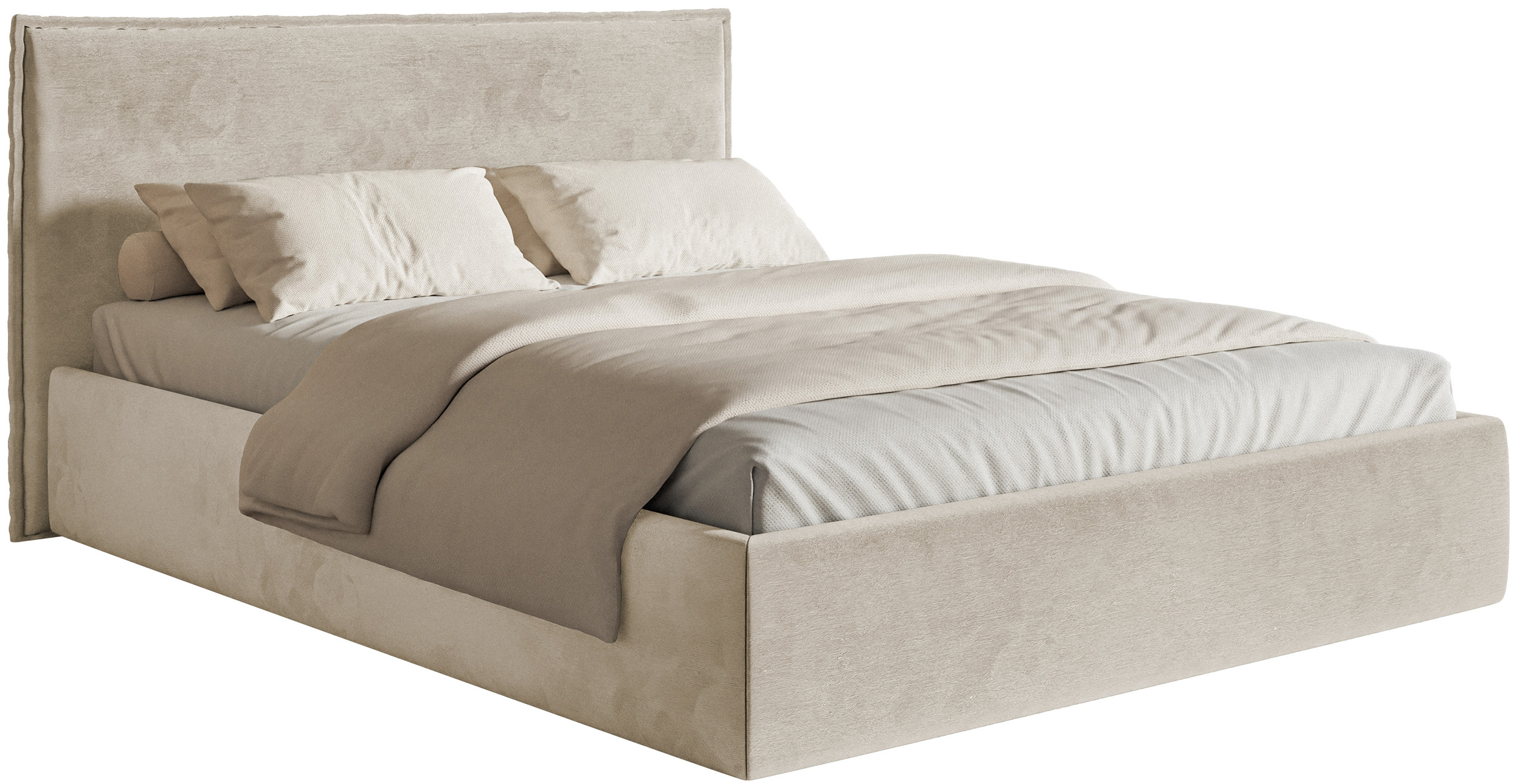 Łóżko tapicerowane 180x200 cm Softie Slim z pojemnikiem beżowe welur hydrofobowy stelaż metalowy - zdjęcie 1