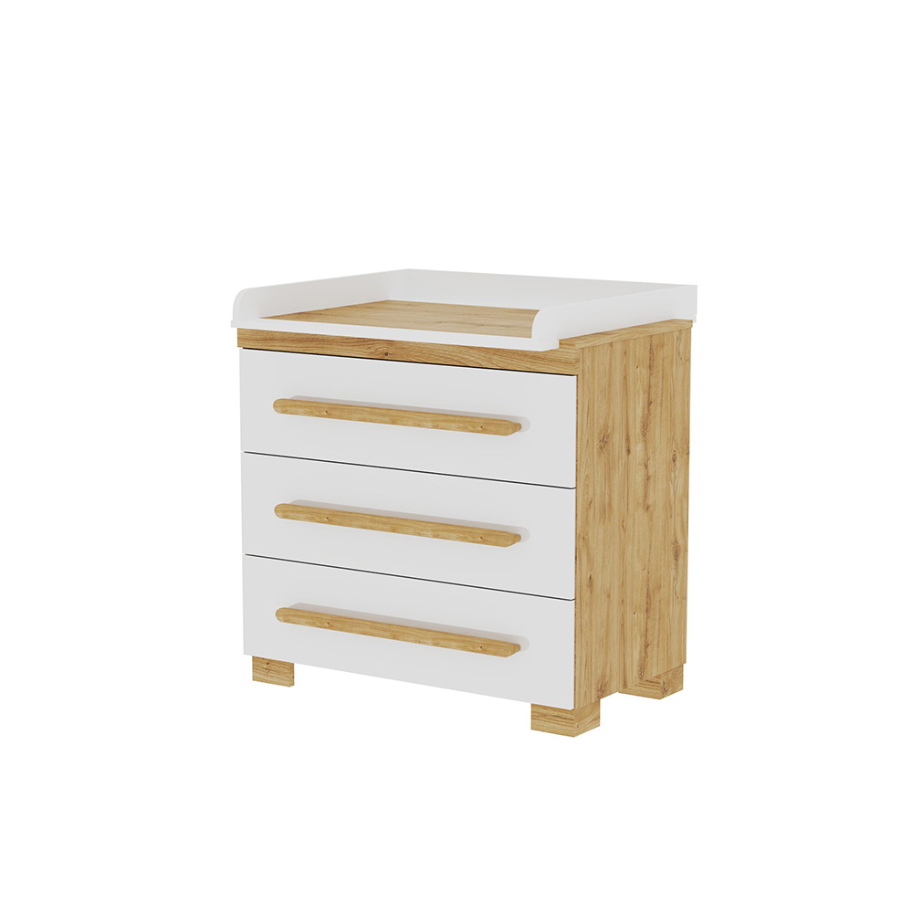 Komoda z trzema szufladami Oatie jesion/biały z przewijakiem - zdjęcie 1