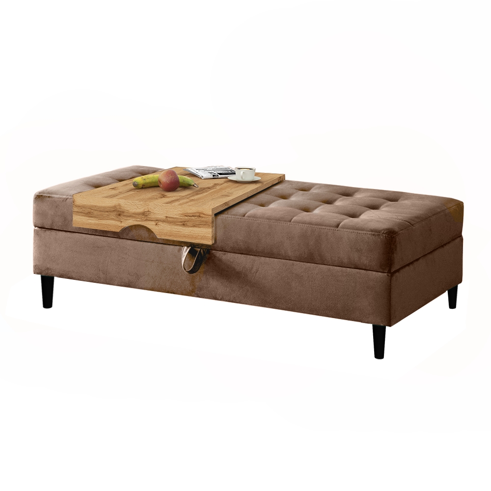 Pufa brązowa Kopenhaga w tkaninie hydrofobowej na drewnianych nóżkach czarne - zdjęcie 1