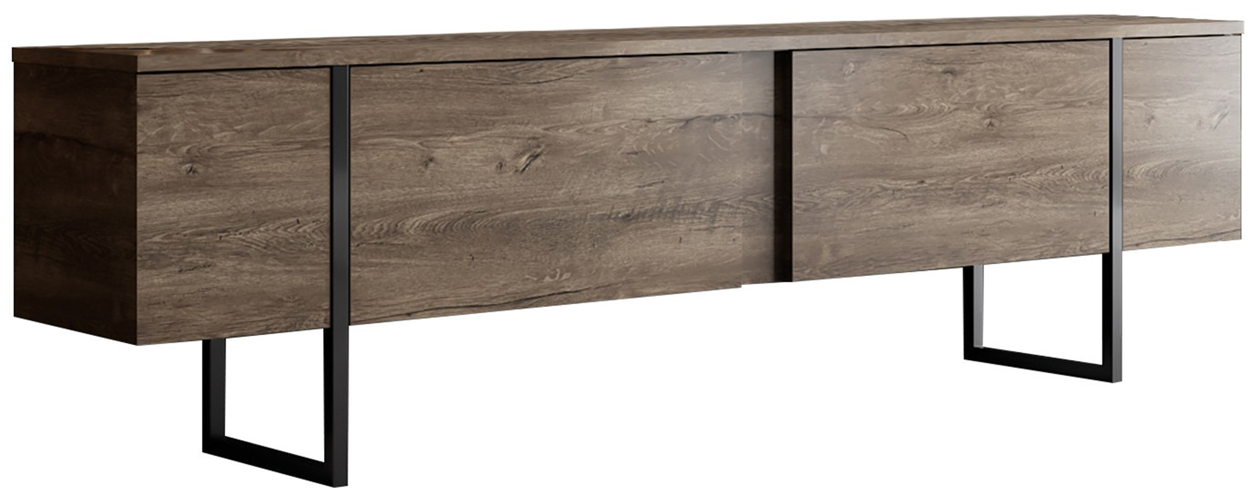 Szafka RTV Steelaris na czarnych metalowych nogach orzech - zdjęcie 1