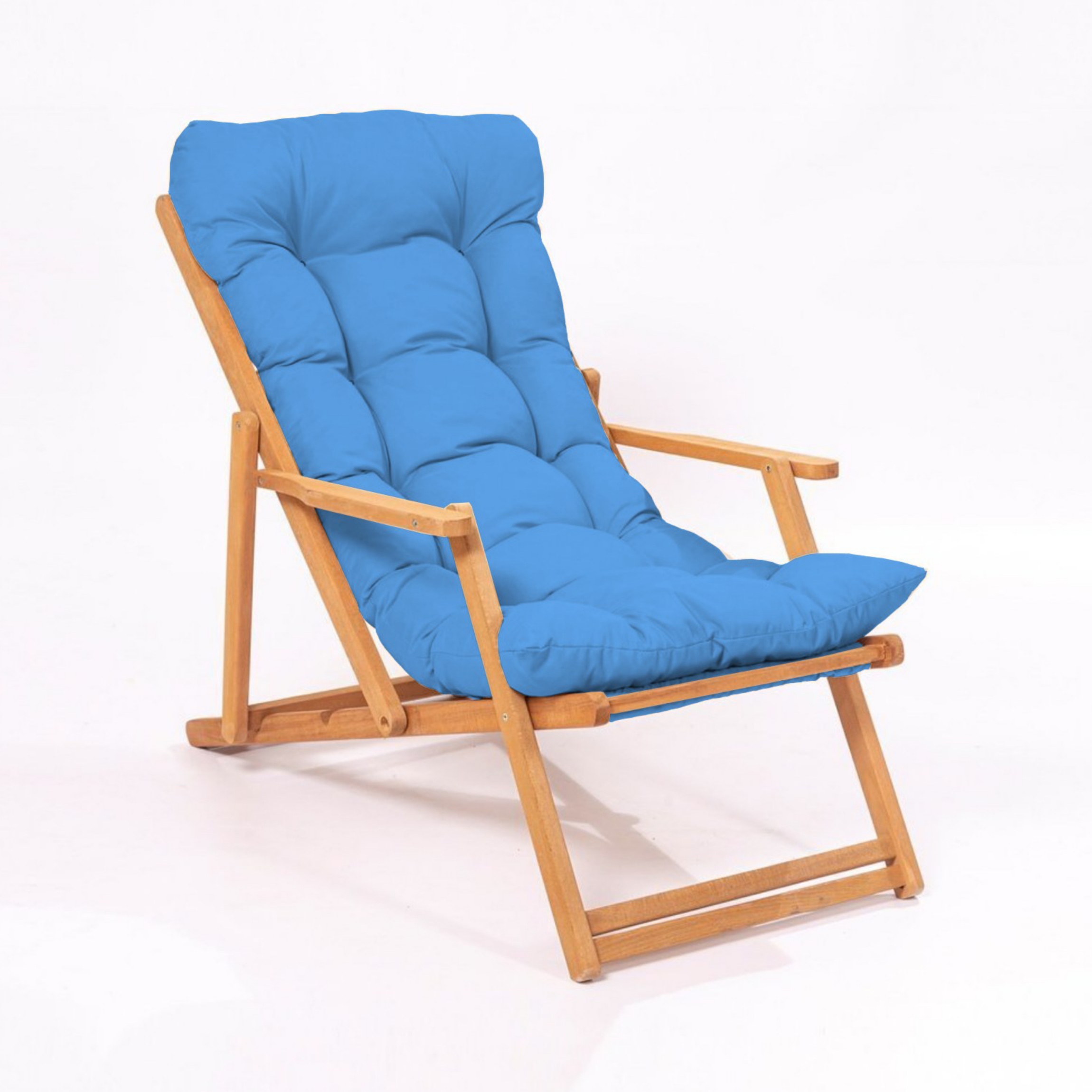 Leżak ogrodowy drewniany Viliess niebieska poducha - zdjęcie 1