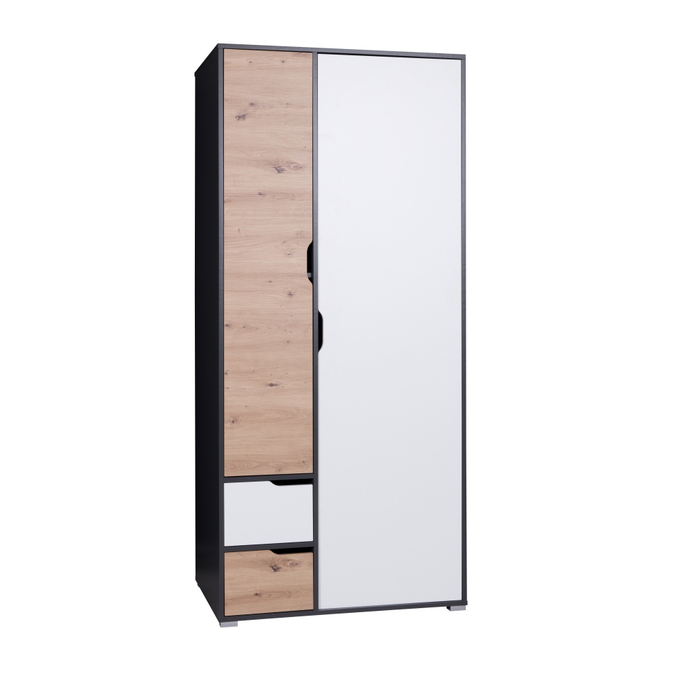 Szafa dwudrzwiowa Caspe z dwiema szufladami grafitowa - zdjęcie 1