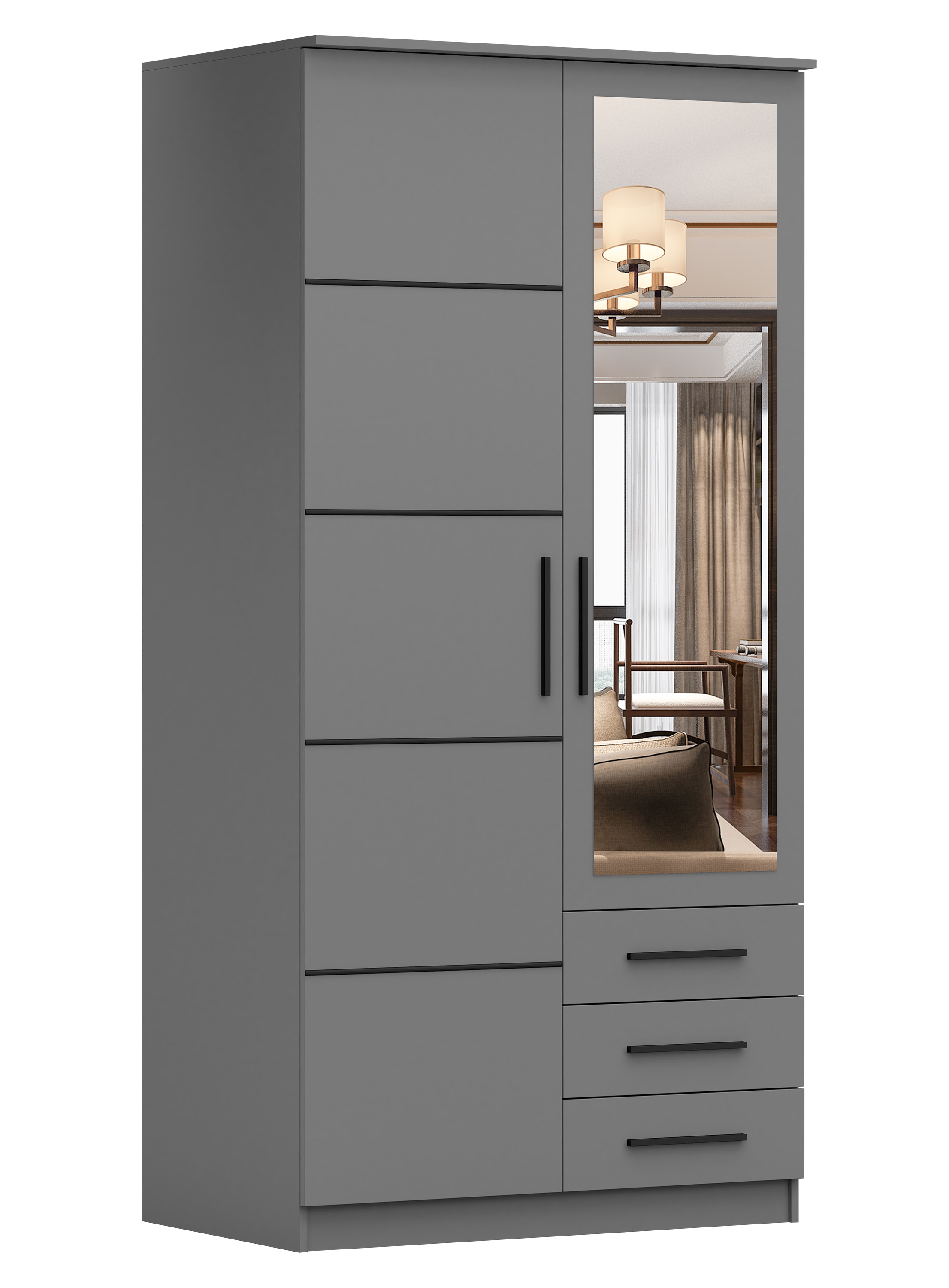 Szafa dwudrzwiowa Gracies 100 cm z lustrem i szufladami szara - zdjęcie 1