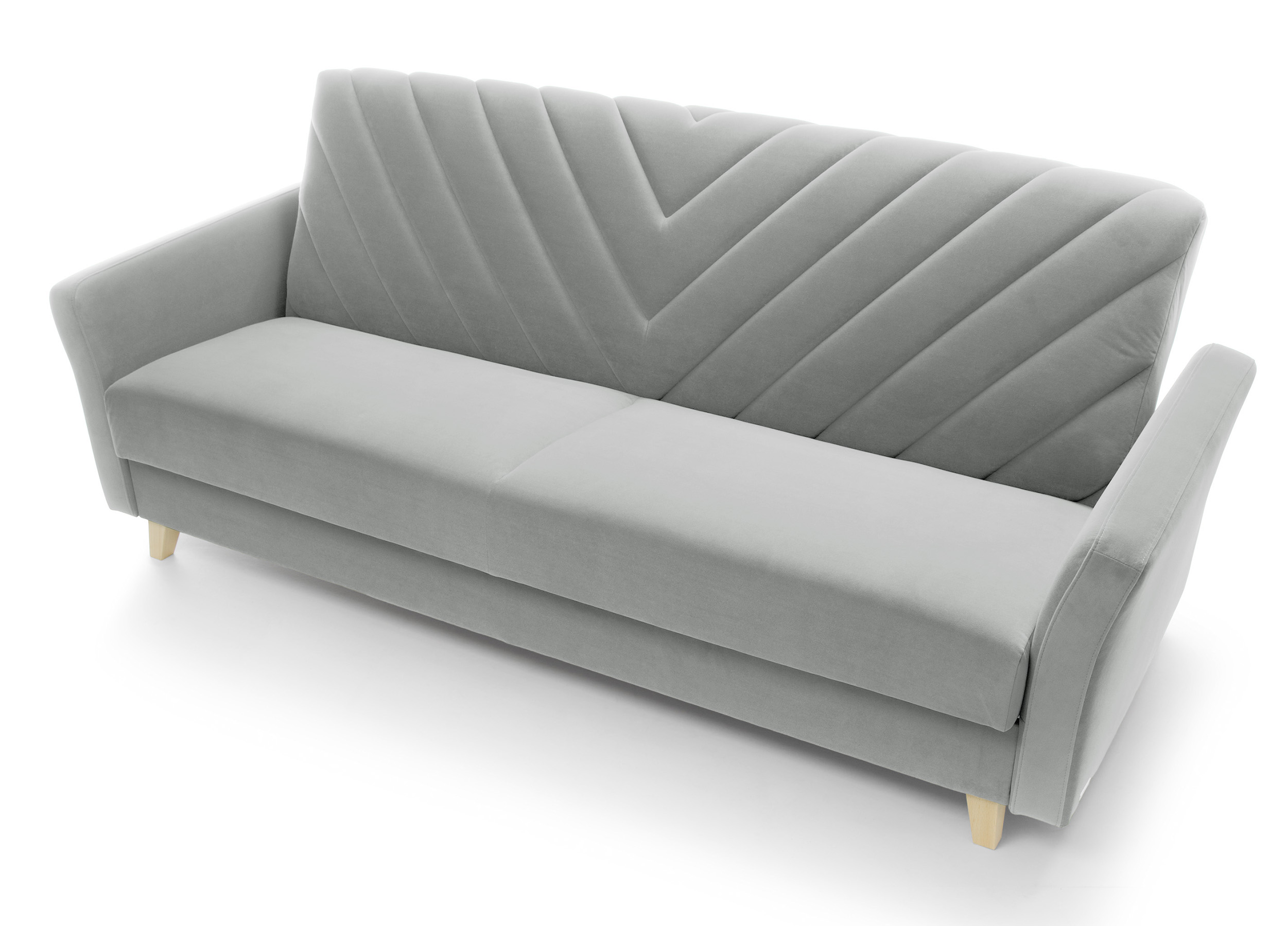 Wersalka rozkładana trzyosobowa Soumak z pojemnikiem jasnoszara welur łatwoczyszczący hydrofobowy - zdjęcie 1