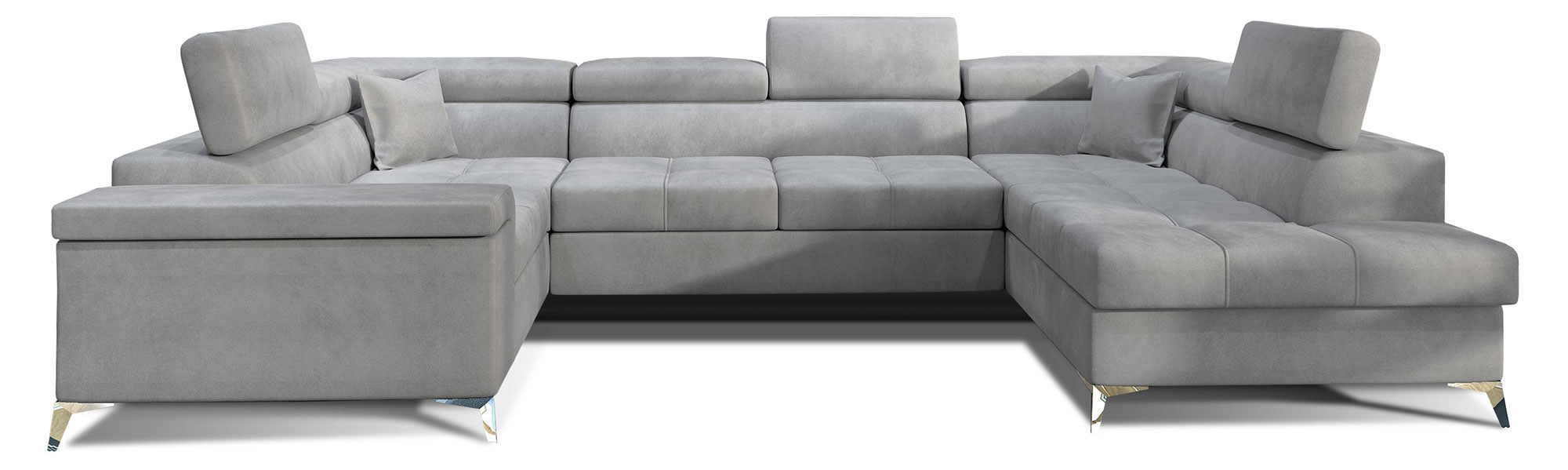 Narożnik z funkcją spania Depressa U-kształtny z pojemnikiem szary welwet hydrofobowy prawostronny - zdjęcie 1