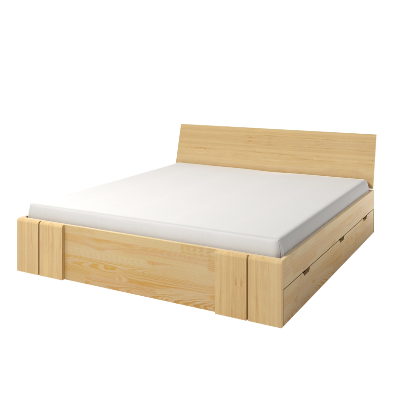 Łóżko Loke z drewna sosnowego z czterema szufladami - zdjęcie 1