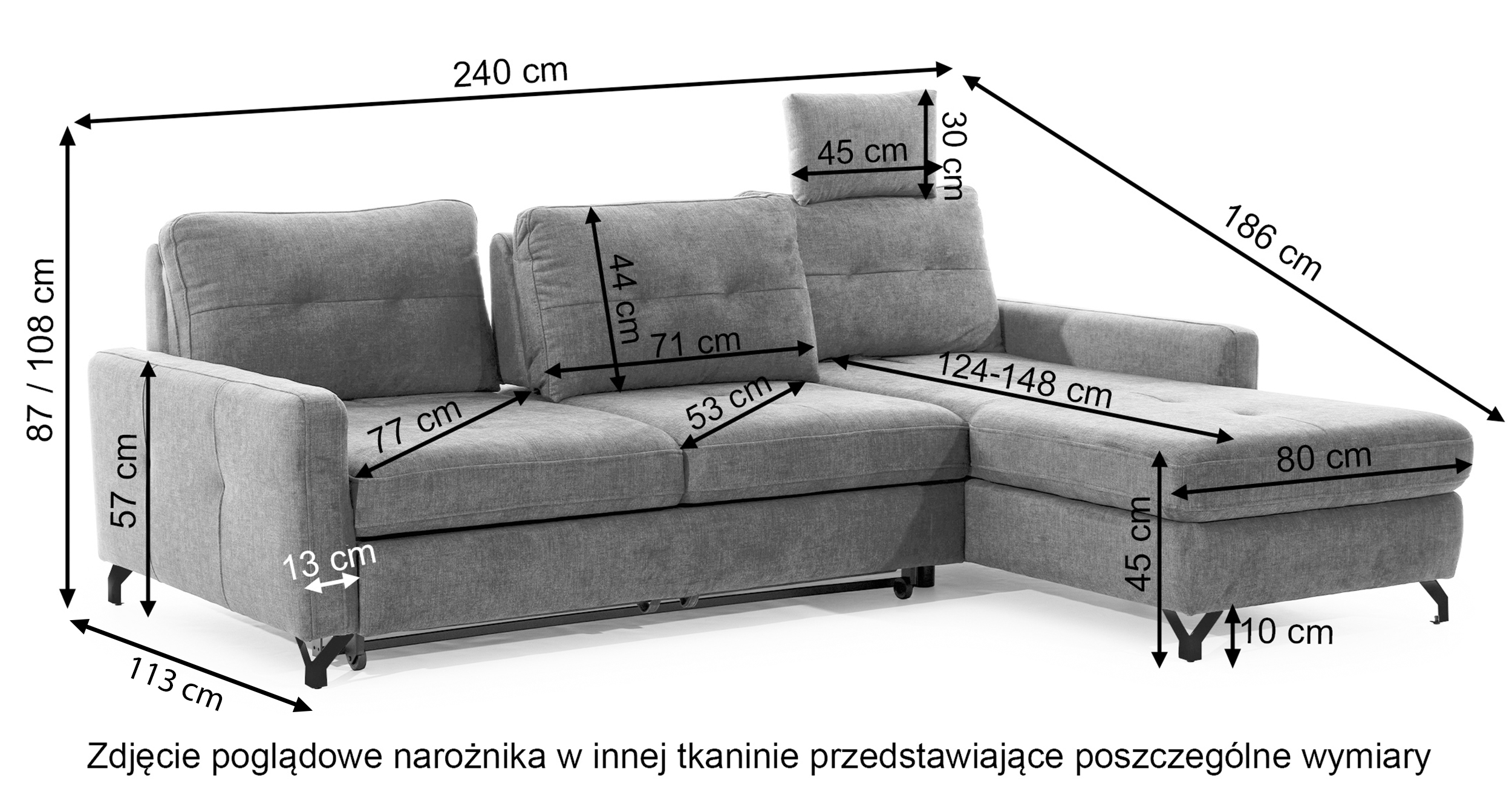 Narożnik z funkcją spania Buriano L-kształtny z pojemnikiem i regulowanym zagłówkiem musztardowy welur hydrofobowy prawostronny