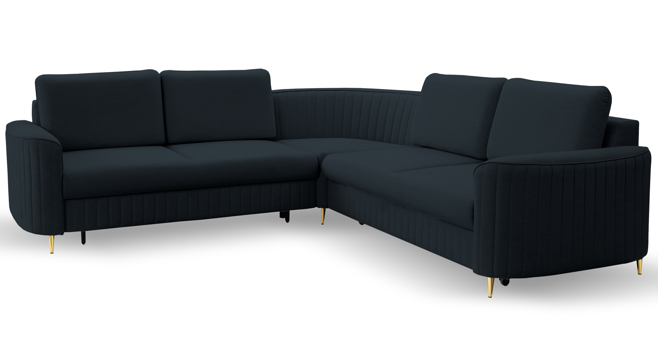 Narożnik z funkcją spania Pantano L-kształtny z pojemnikiem granatowy velvet łatwoczyszczący prawostronny - zdjęcie 1