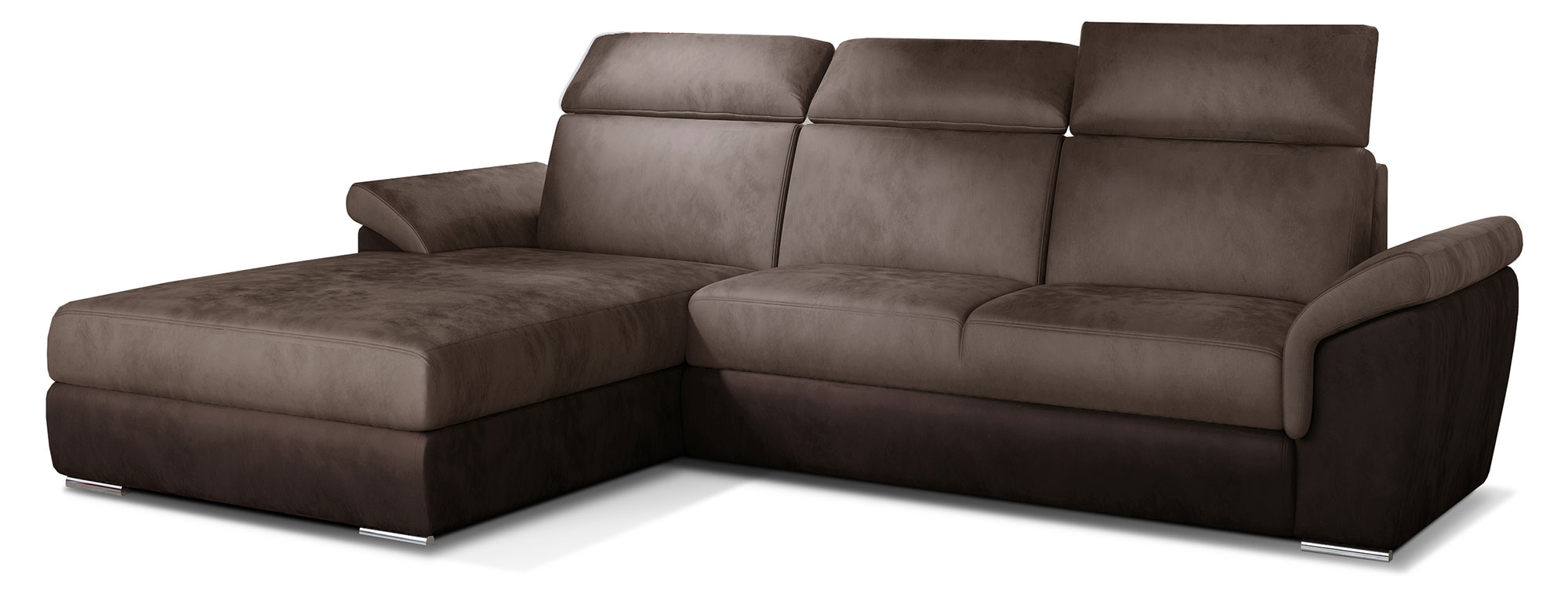 Narożnik z funkcją spania Hogweed L-kształtny z pojemnikiem jasnobrązowy / ciemnobrązowy welwet hydrofobowy lewostronny - zdjęcie 1