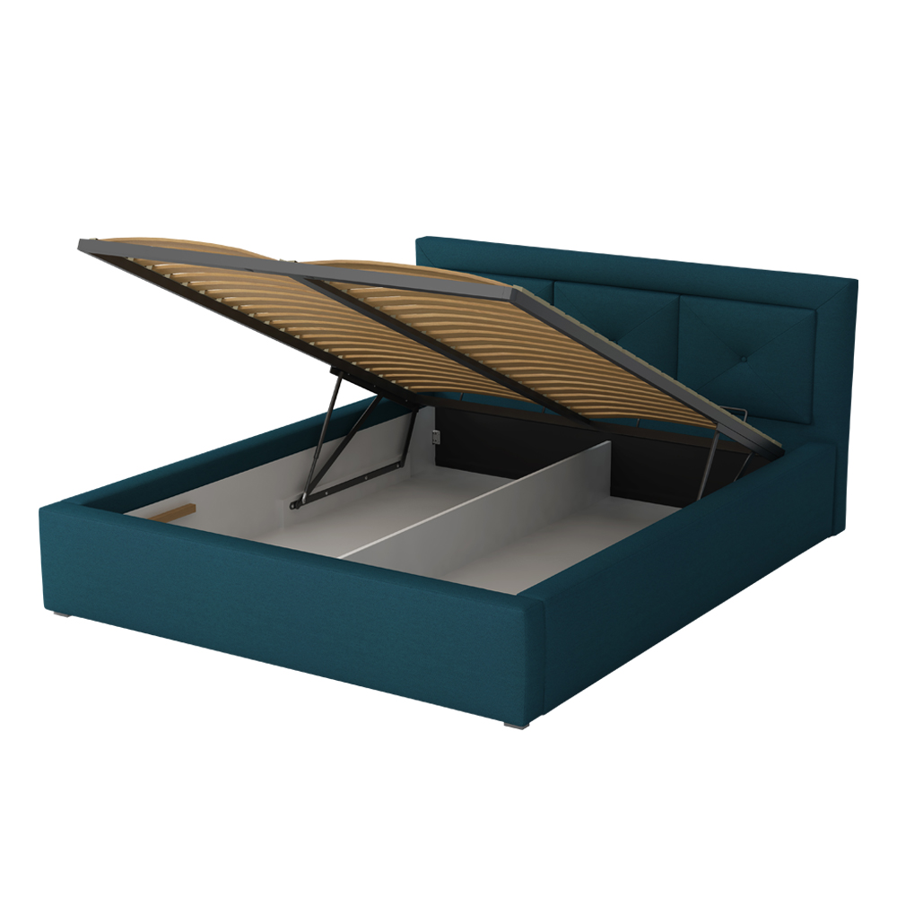 Łóżko tapicerowane Ligma z pojemnikiem i pikowanym zagłówkiem