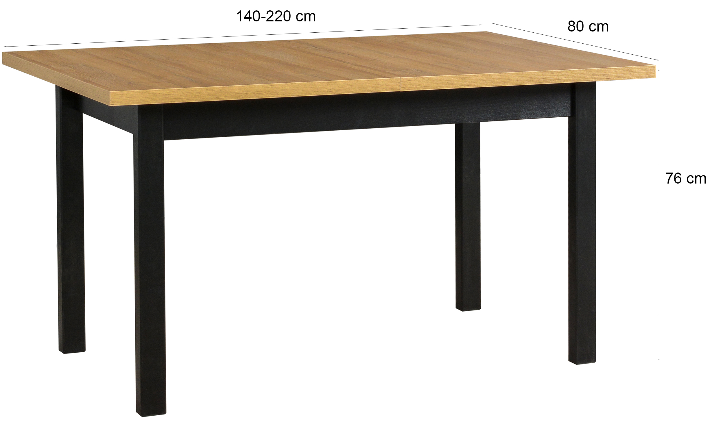 Stół drewniany do jadalni rozkładany Fronally 140-220x80 cm czarny/dąb grandson