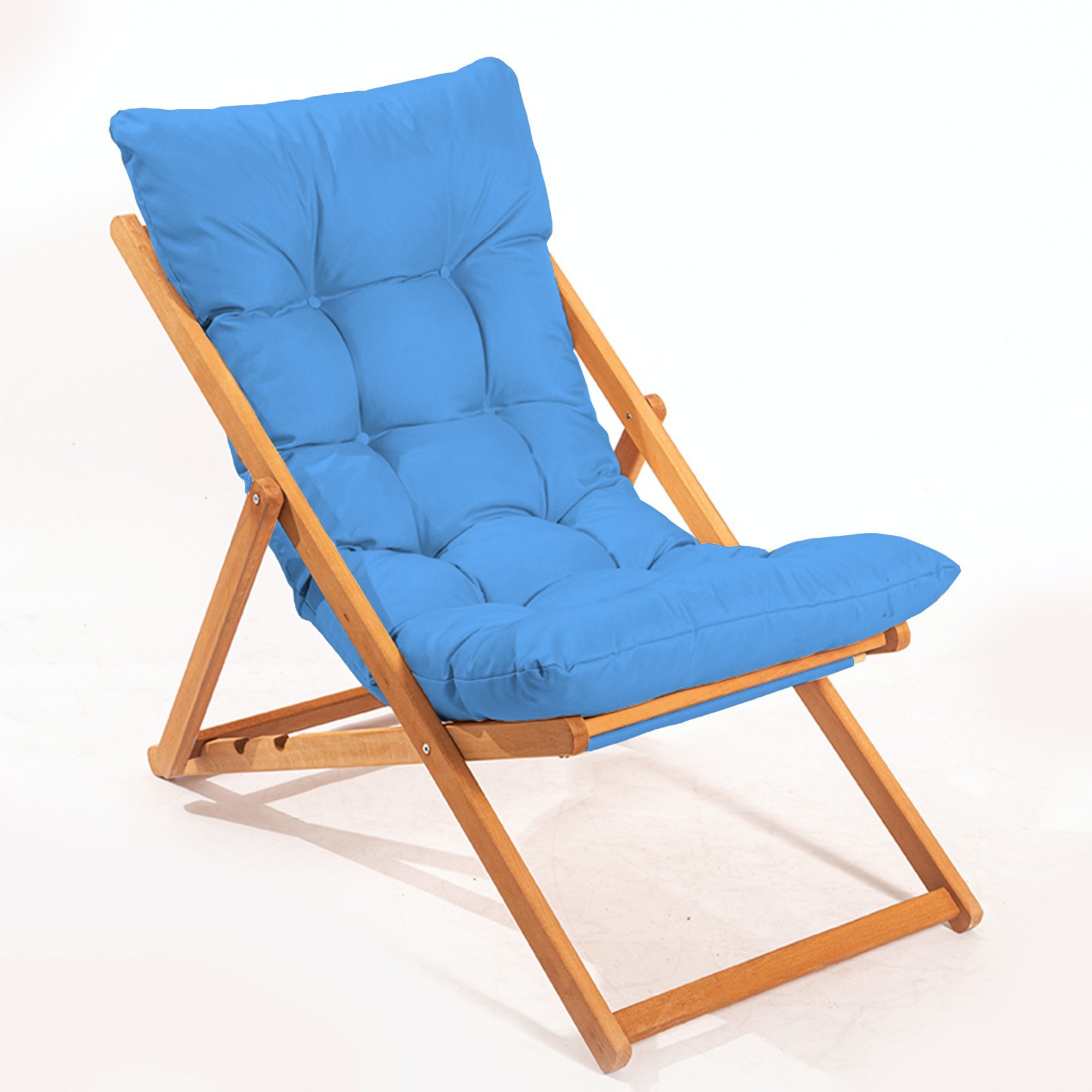 Leżak ogrodowy drewniany Bertive niebieska poducha - zdjęcie 1