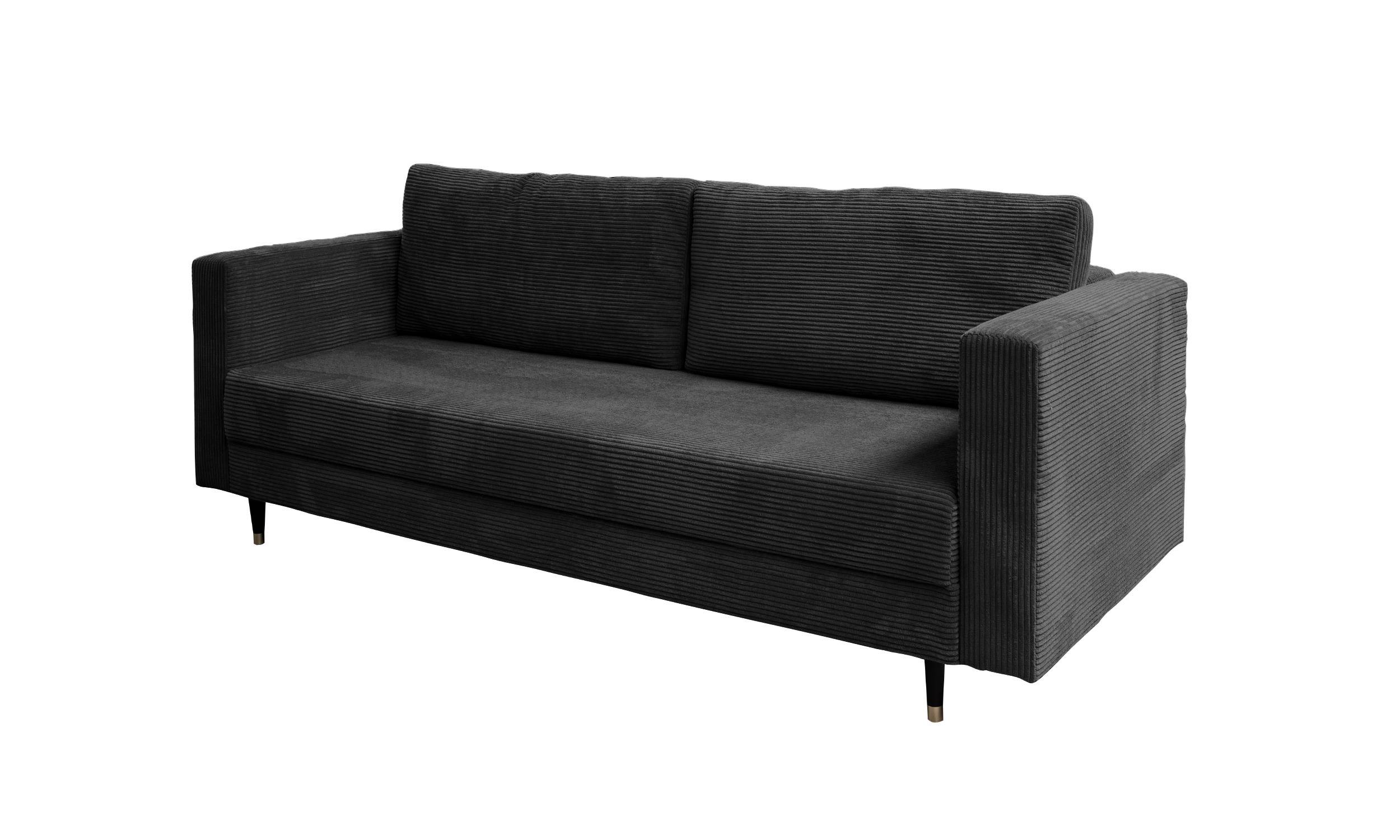 Kanapa rozkładana trzyosobowa Bazzano z pojemnikiem czarna sztruks - zdjęcie 1